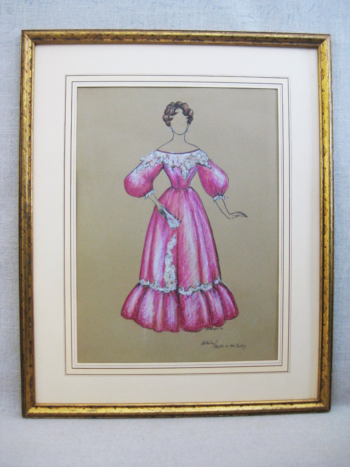 Female Portrait Fashion Illustration, Original Vintage Costume Design Wall Art