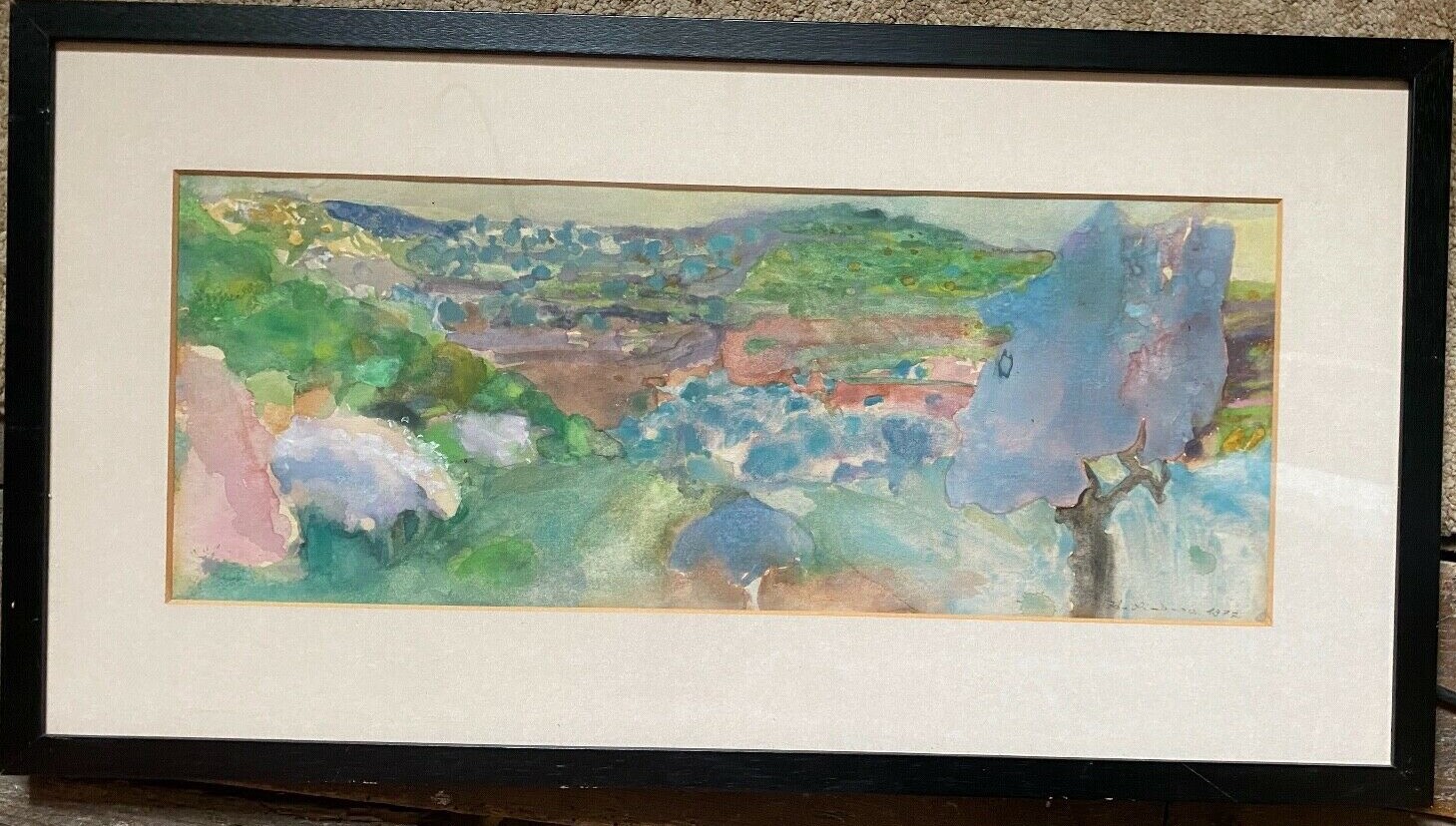 ::PAINTING CITY ON A SLOPE 1977 INDISTINCTLY SIGNED ANTIQUE FRAME EXPRESSIONIST HIQ