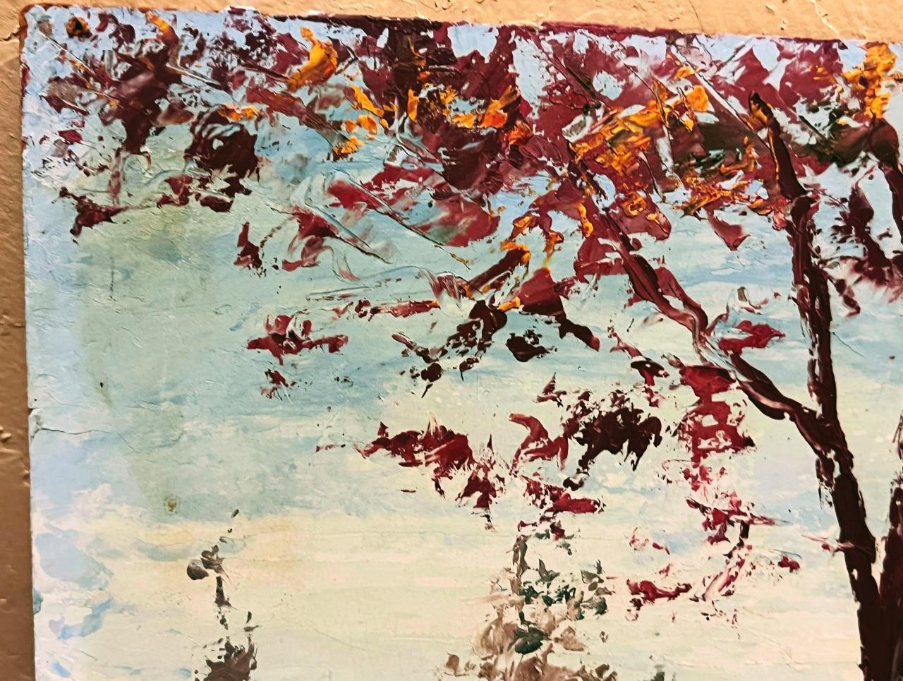 Old 1959 Expressionist Impressionist Landscape Oil Painting Trees Artist Signed