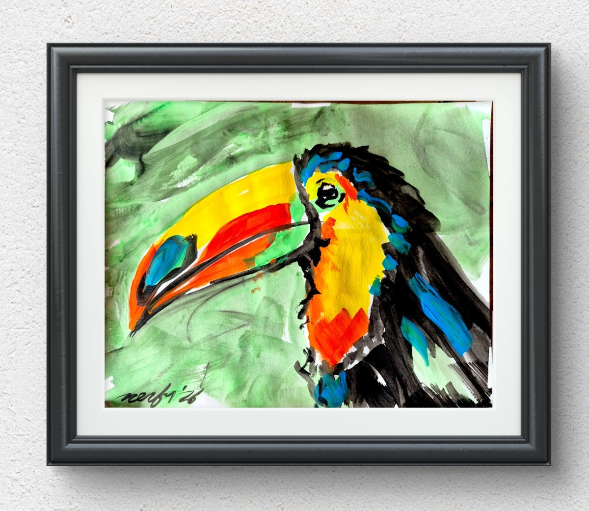 Original Contemporary 11×14 Toucan Acrylic Paper Painting Signed Vibrant Art P69