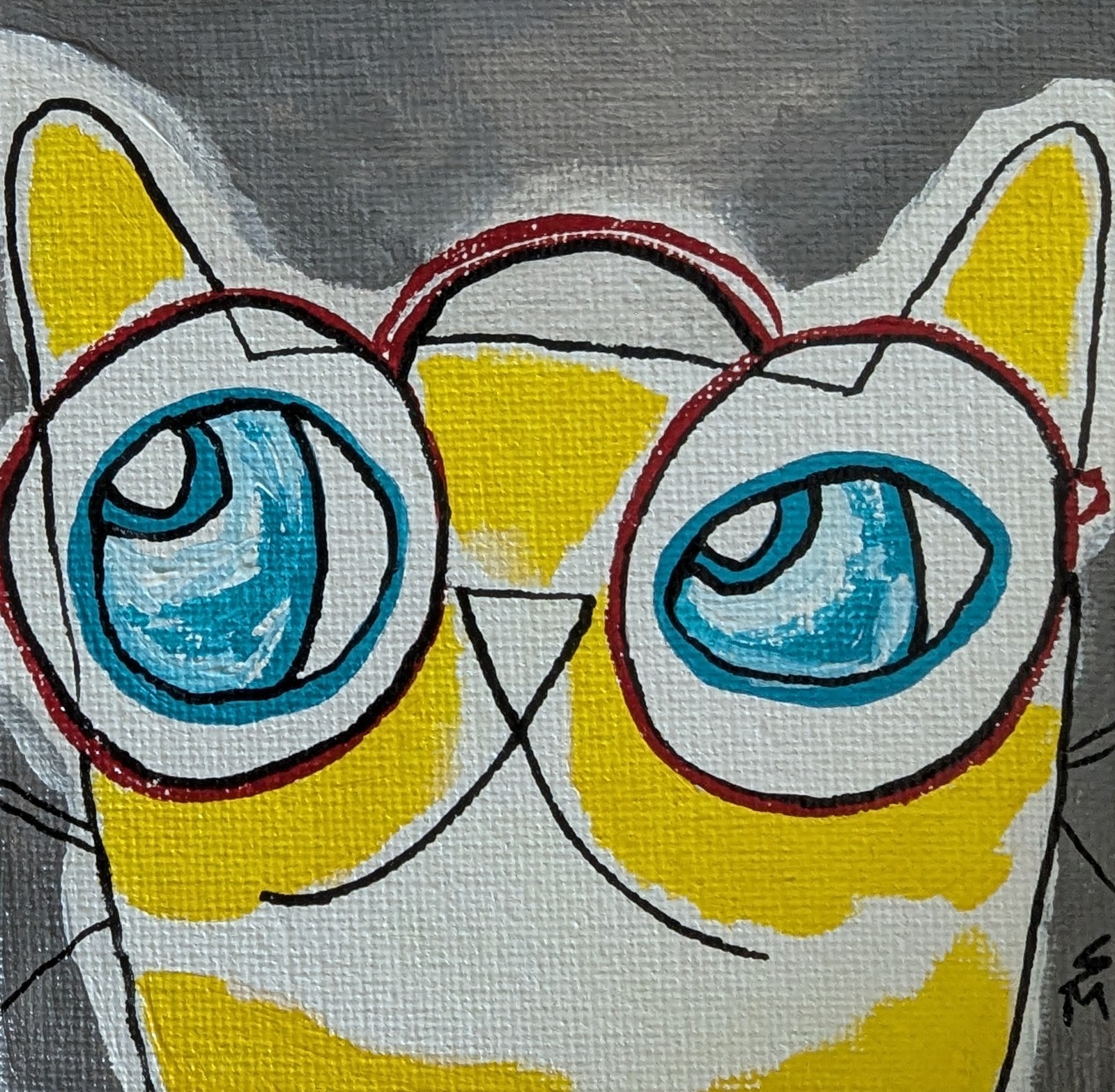 Cat Painting Original Collectible Modern Folk Art Samantha McLean 4×4 in