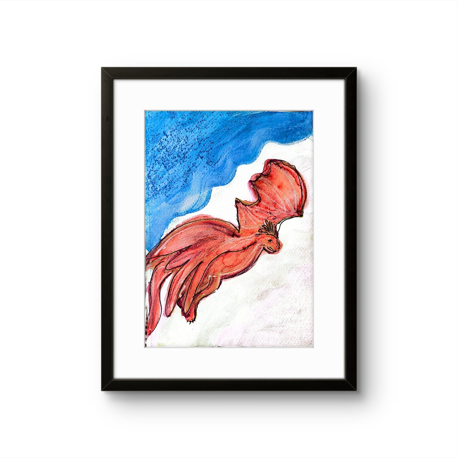 Red Winged Dragon Contemporary Expressionist Original 7×10 Watercolor Painting