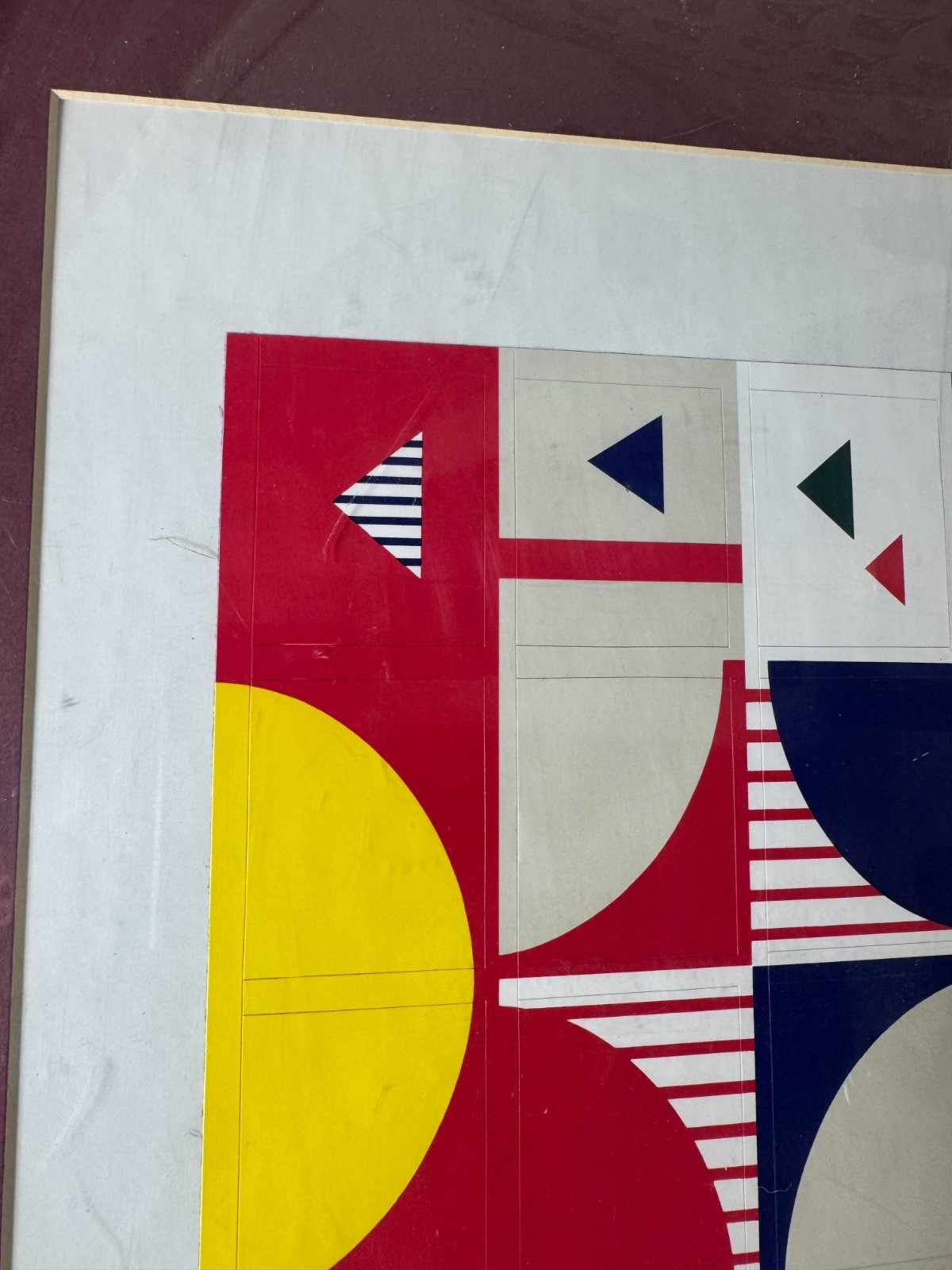 Vintage Geometric Abstract Mixed Media Composition Silver Tone Metal Framed