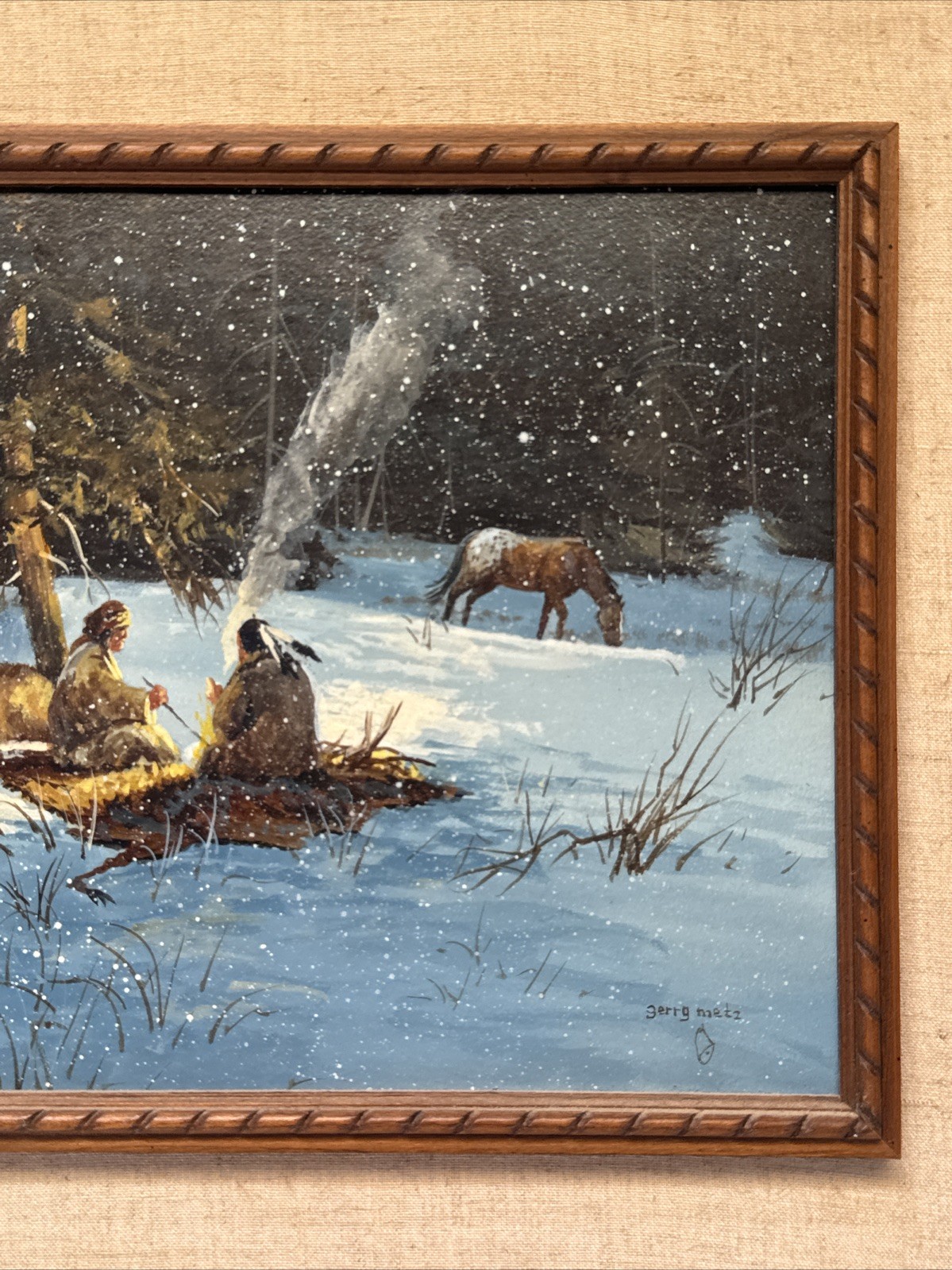 Gerry Metz Painting Indian Tribal Native American Landscape Famous Small Vintage