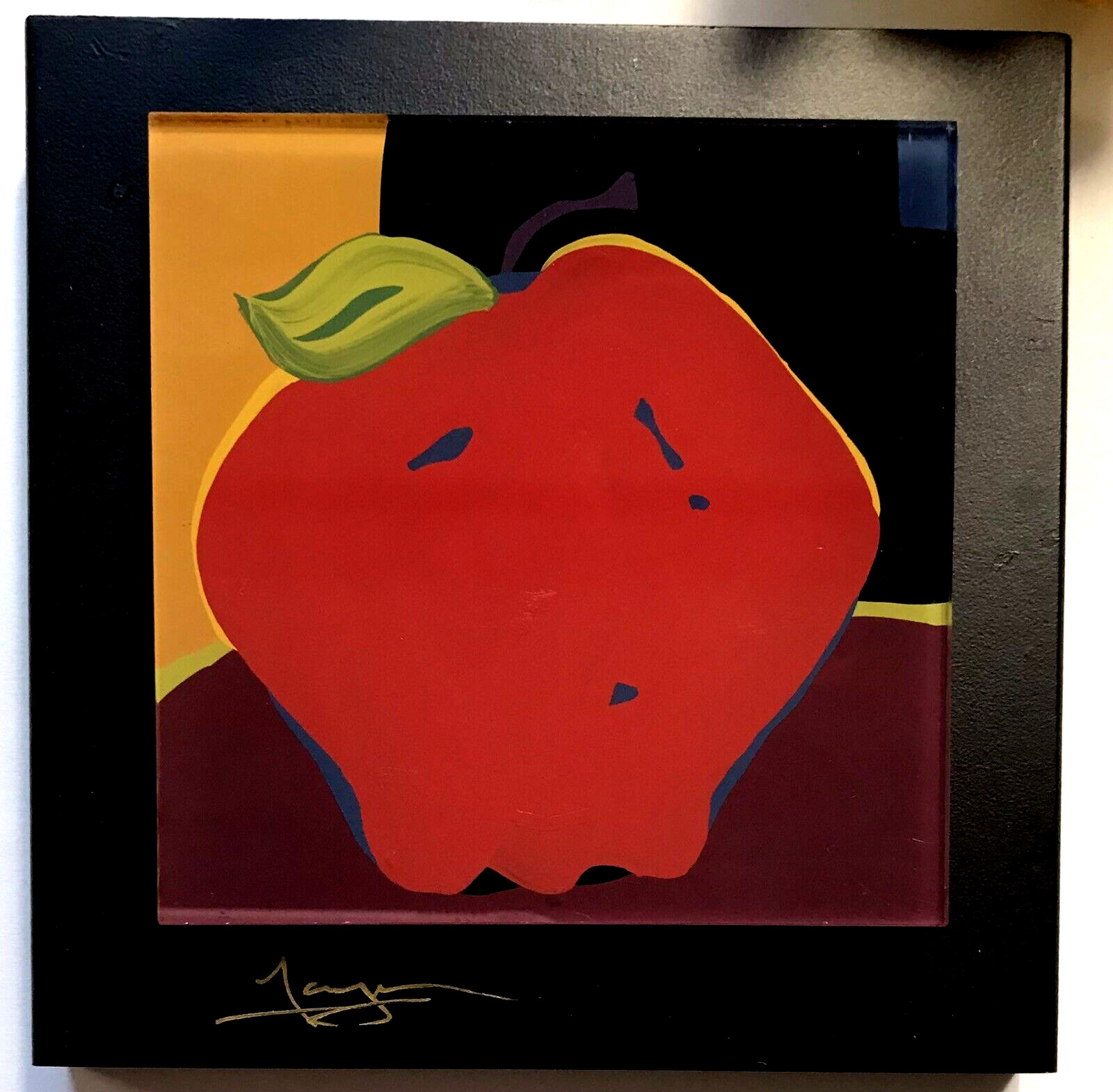 Daniel Lager APPLE ON TABLE Abstract Painting Reverse Acrylic Color Block-SIGNED