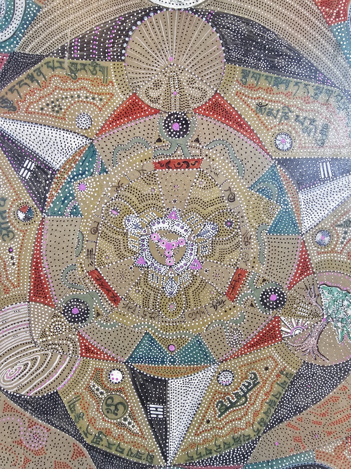 ART – Original Signed Abstract Mandala Pointalism Painting on 25 Inch Drum Head