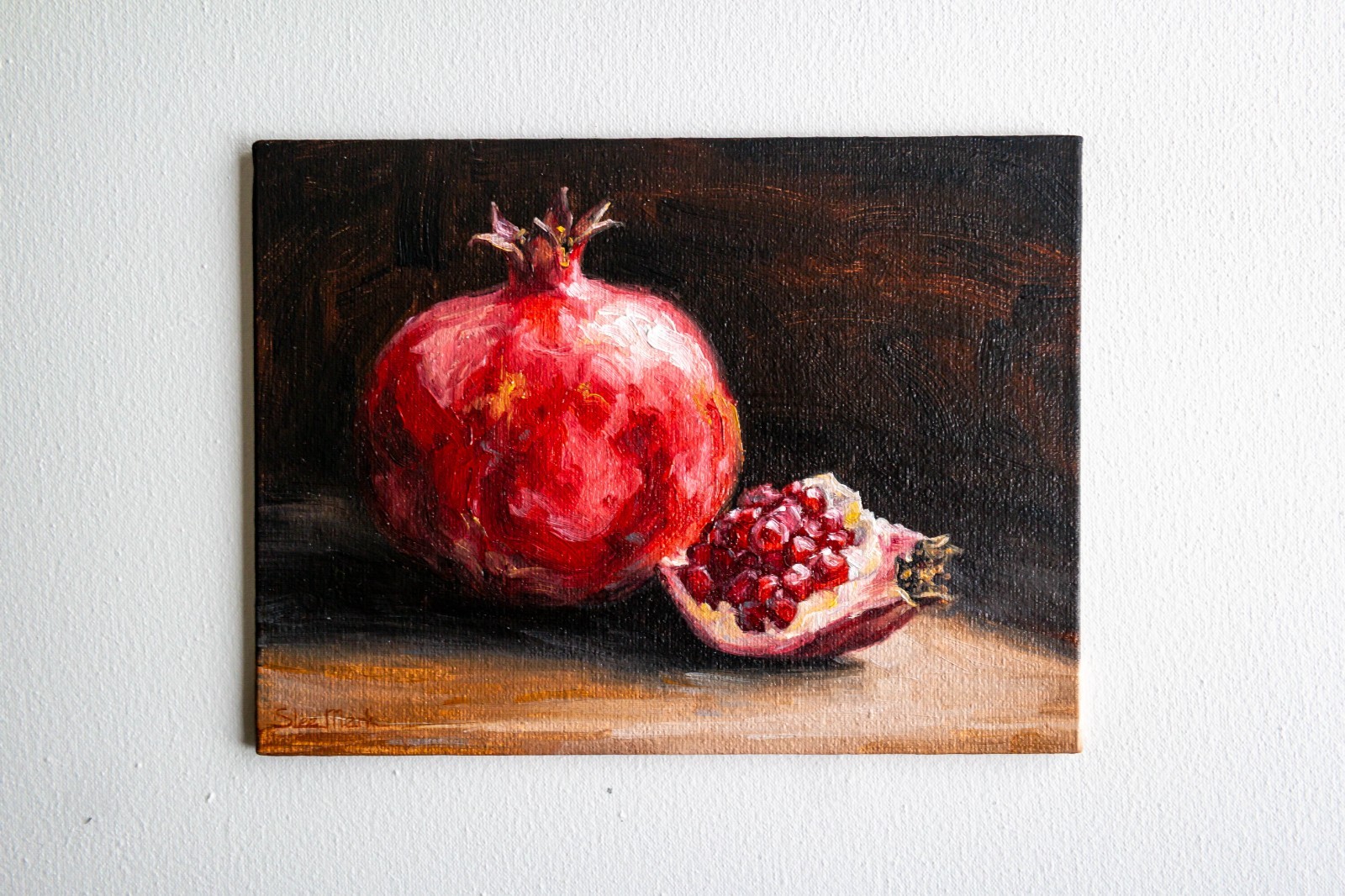 Pomegranates 8″ by S.Lee Mark – Still life oil painting Fruit Home Décor art