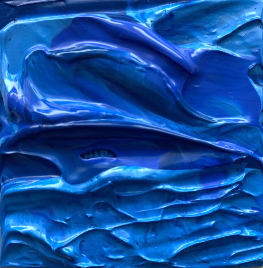 DEEP SHADES OF BLUE OCEAN Acrylic Miniature Painting Art 2″x2″ Julia Garcia NEW