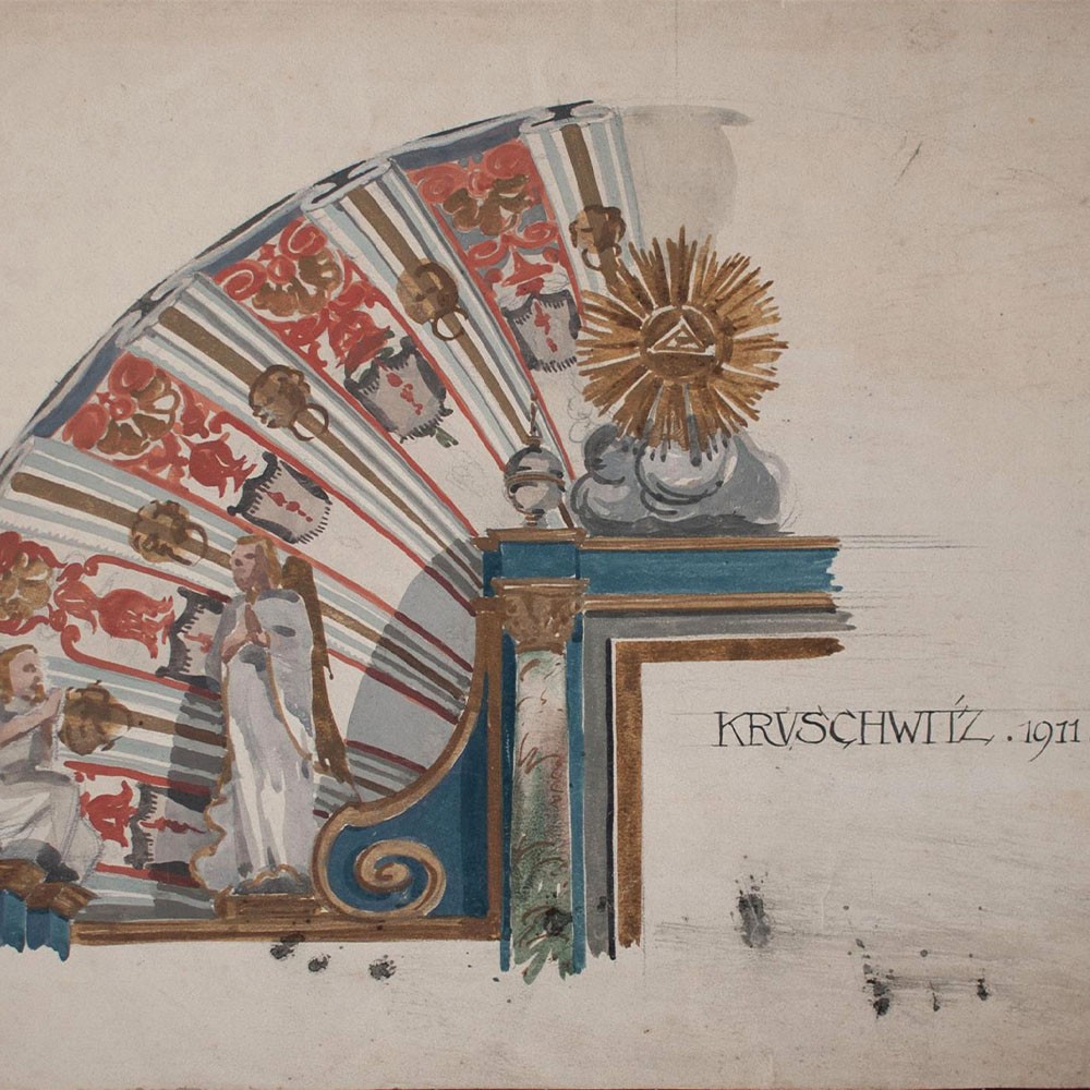 Albert Leusch Wall Painting Kruszwica Kruschwitz Poland Fresco Gouache 1911