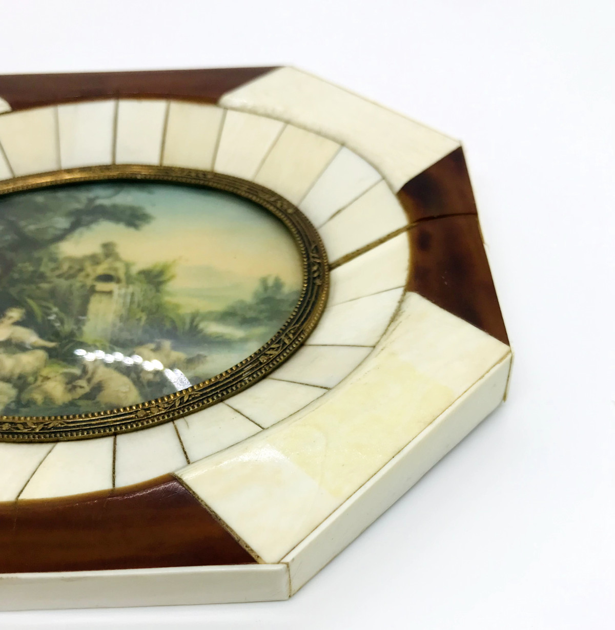 18th century Miniature Painting Galant Garden Scene Masterful Watercolour Sheep