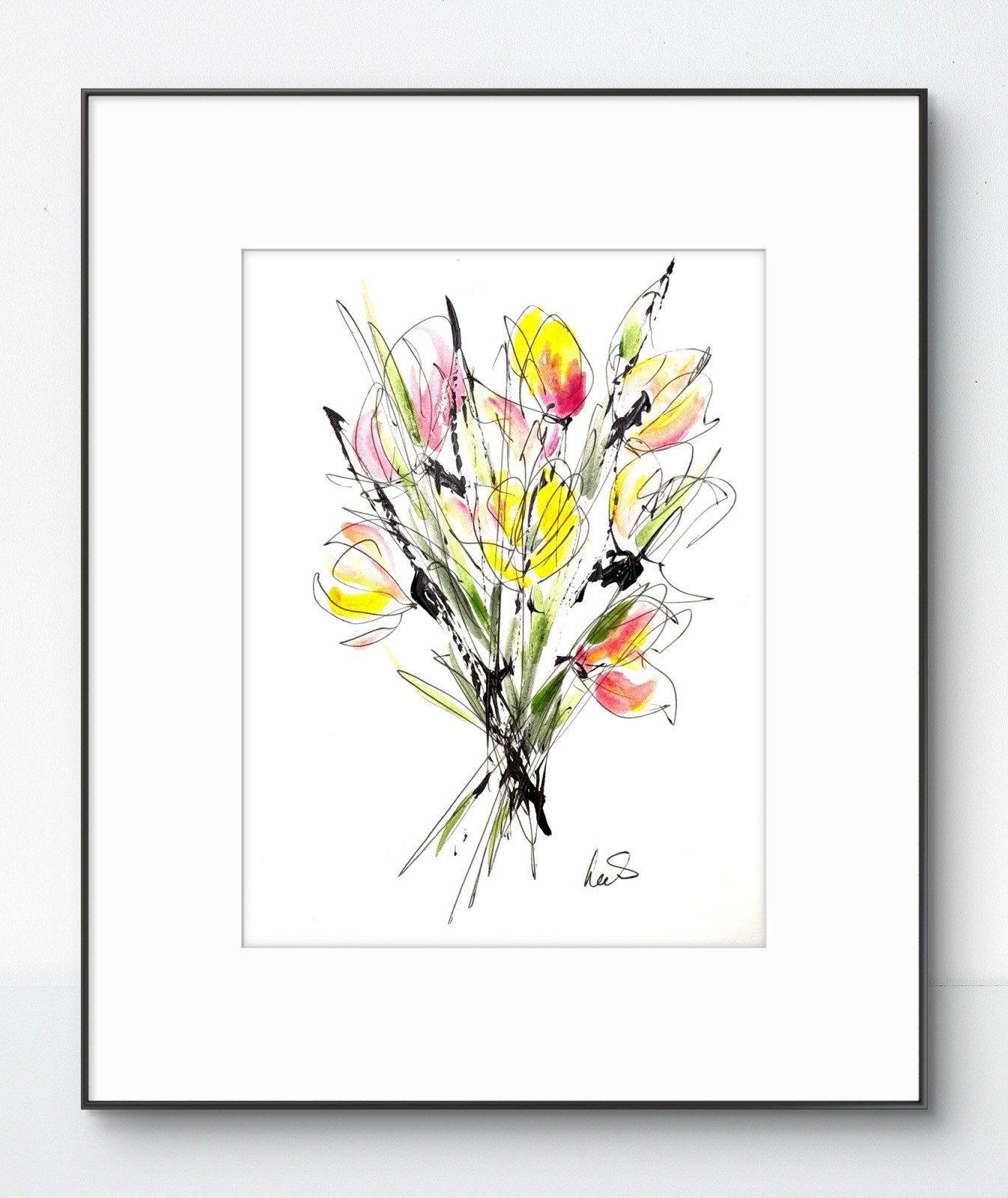 Original Art Expressionism 9×12 Flowers Paper Colorful Handmade Signed 16