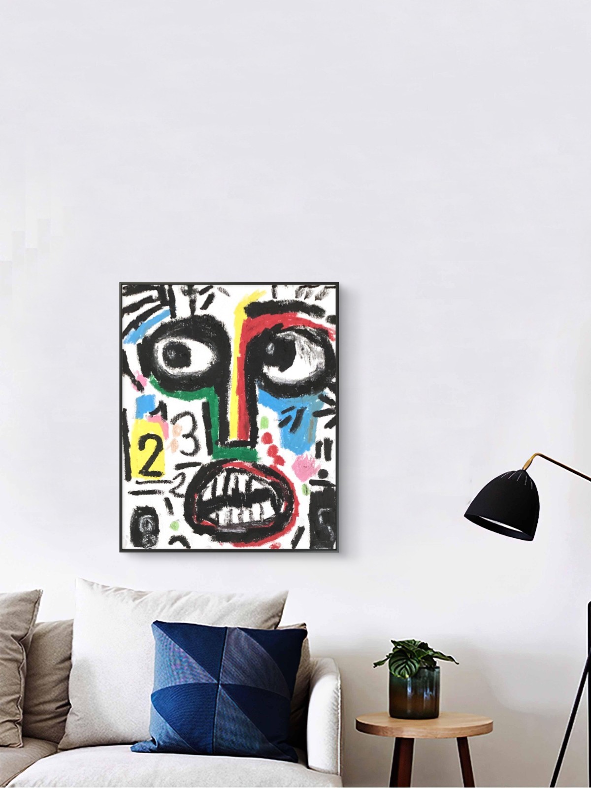 Basquiat Style Graffiti Abstract Face Original Oil Pastel 11×14 on Canvas Panel