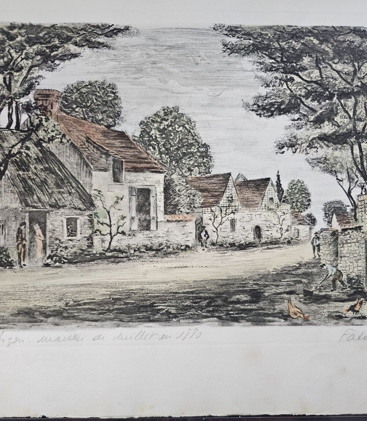 ORIGINAL Signed Fasano Hand-Colored Etching Print Maison de Millet (Sheet Only)