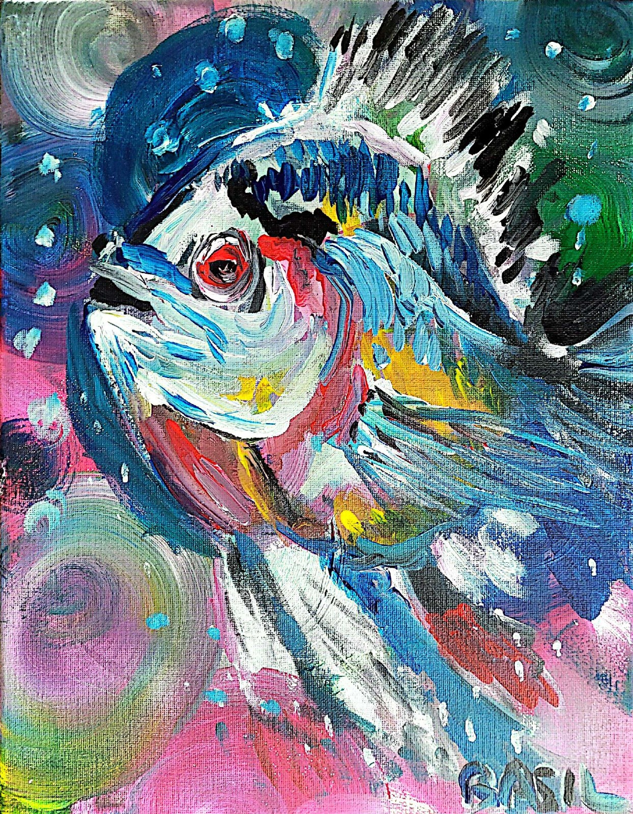 Vibrant Fish Abstract Expressionism Canvas Painting 11×14