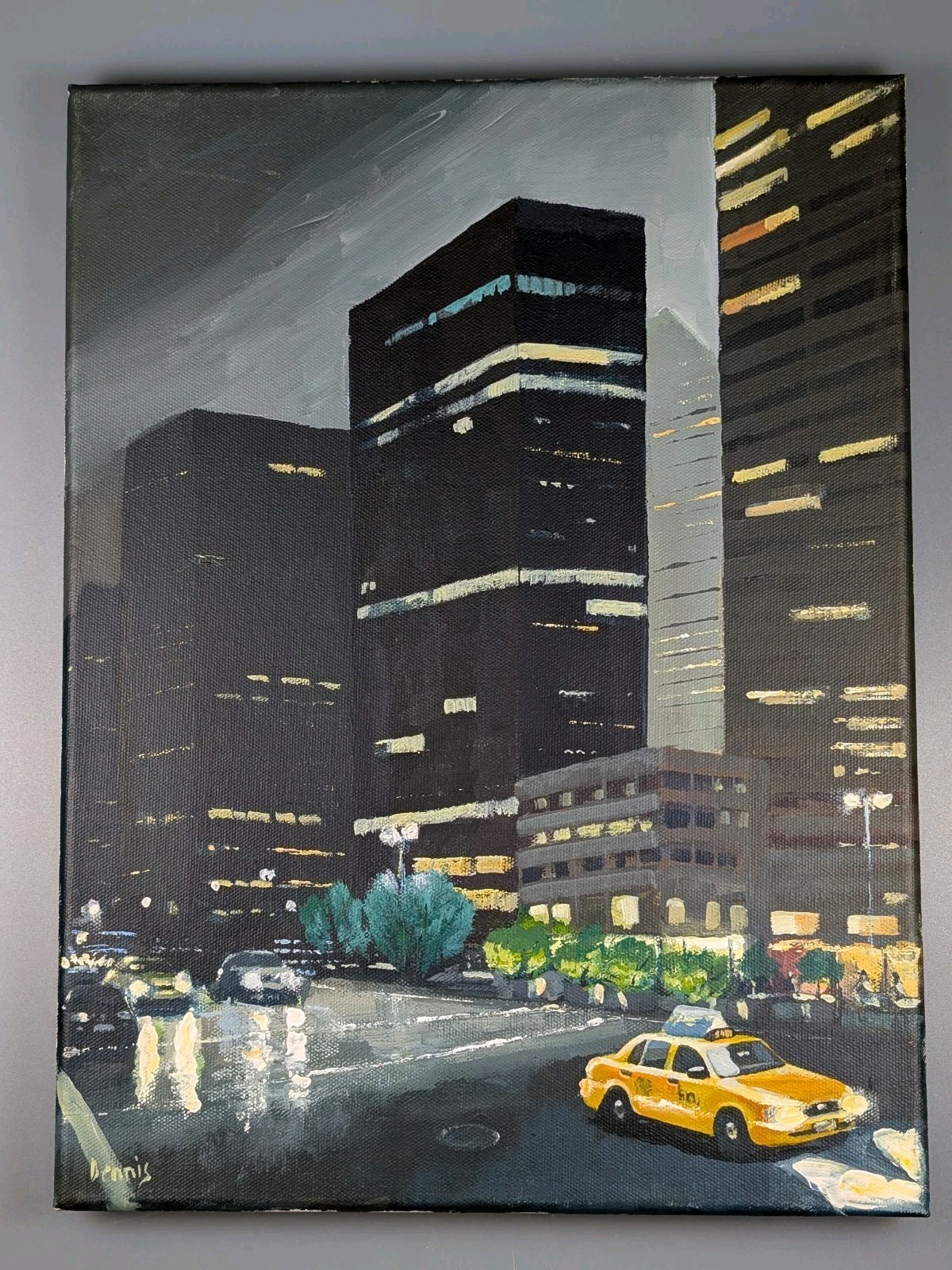 Original Dennis Nash 1947-2016British Acrylic Painting Canvas New York Taxi City