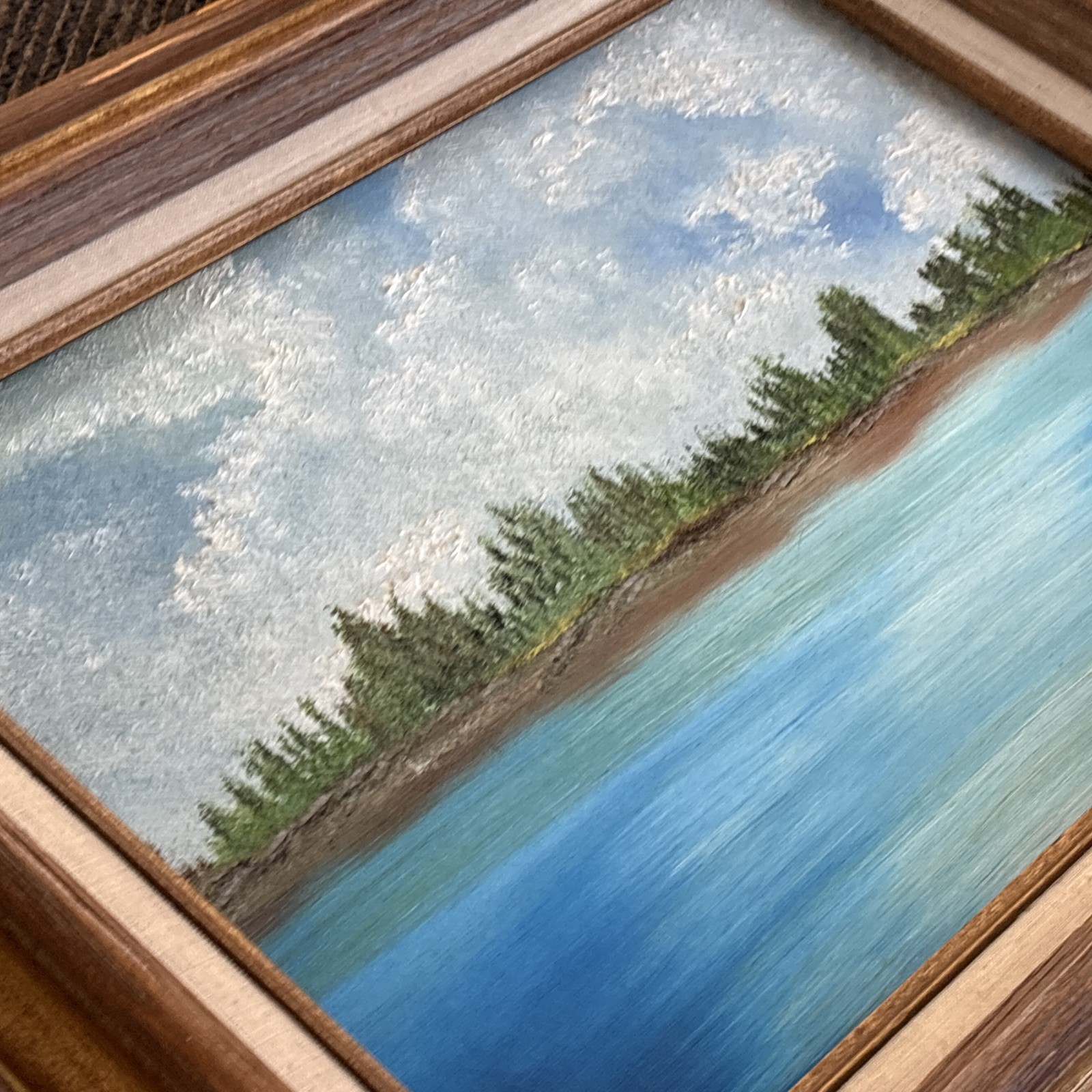 Vintage Framed Beach Landscape Painting Art Coastal Crane Fishing Wall Decor