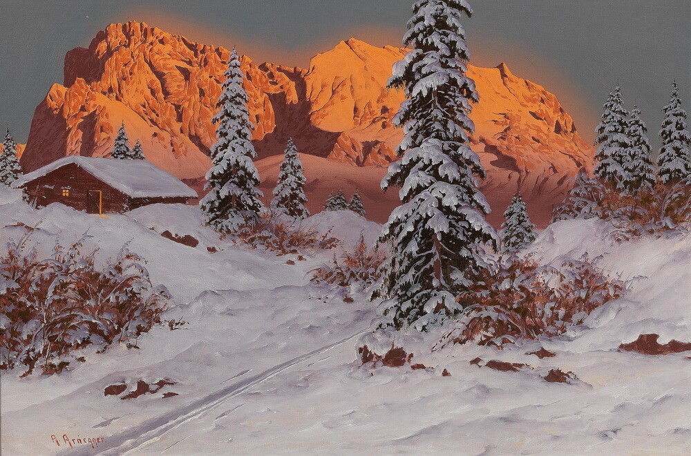 Winter sun landscape Oil Painting Giclee Print Canvas