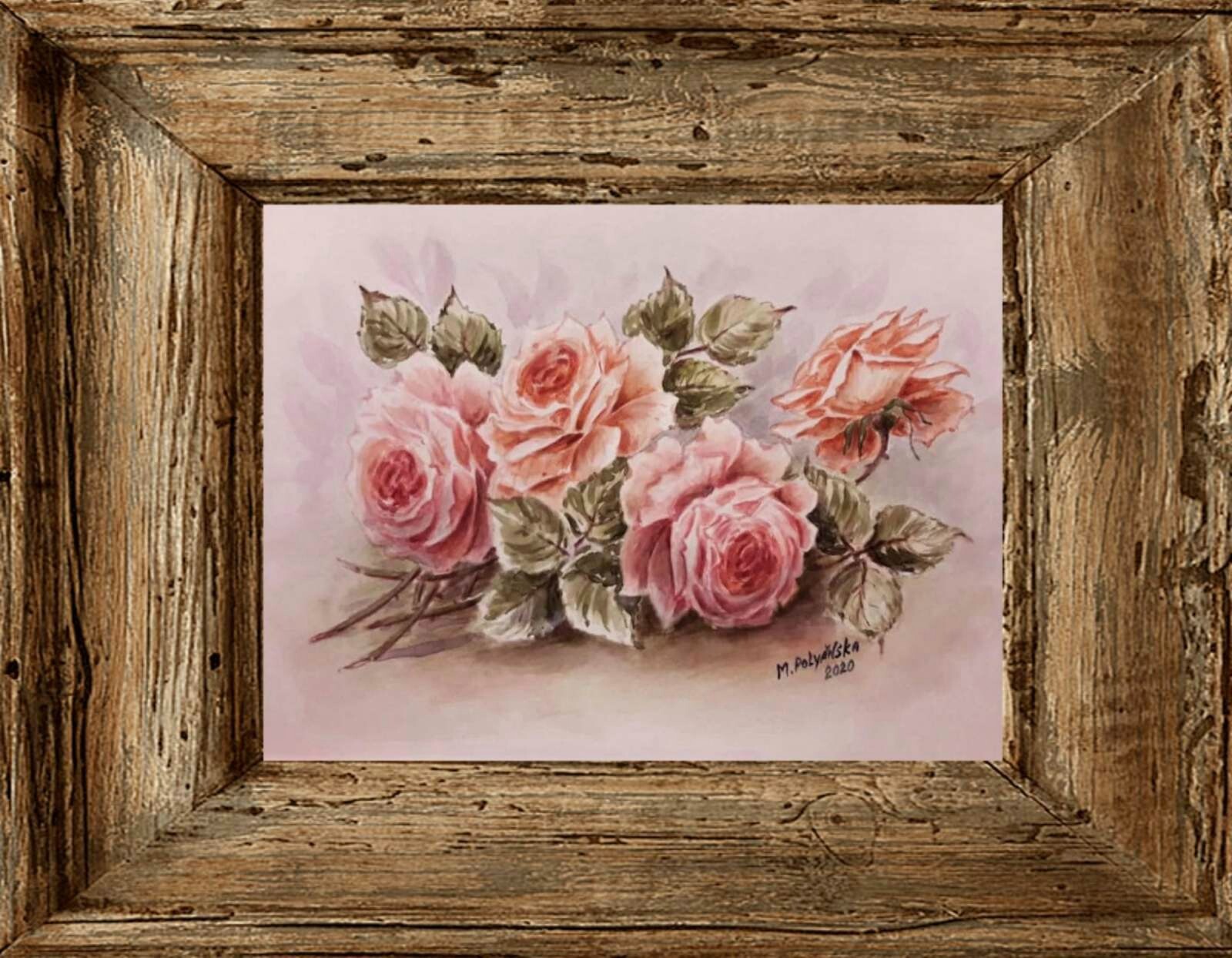 Flowers PINK VINTAGE ROSES Christie Repasy Style Original Art Painting Floral A4