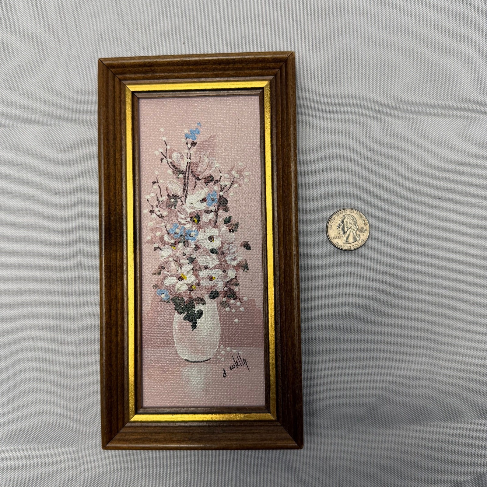 VTG Tiny Original Oil Painting Signed Dorothy Colella Floral Framed Art 8×4 Gift