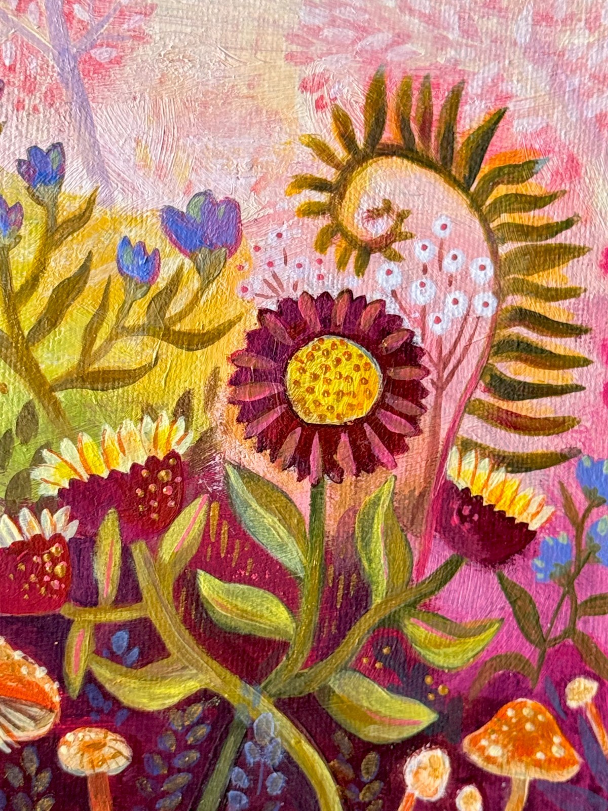 Original Art Forest Nature Bunny Mushroom Fern Whimsical Acrylic 8×8