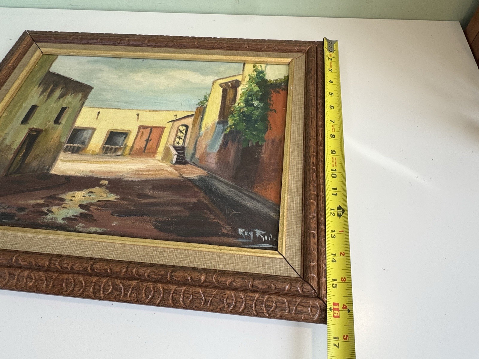 Pair VTG Southwest Pueblo Native American Art Framed Oil Paintings 20.5” X 16.5”
