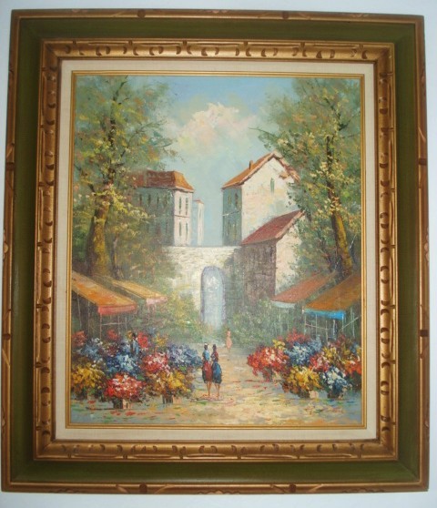 Midcentury German School J.Kirsten Well Listed Origin Oil Painting Flower Bazaar