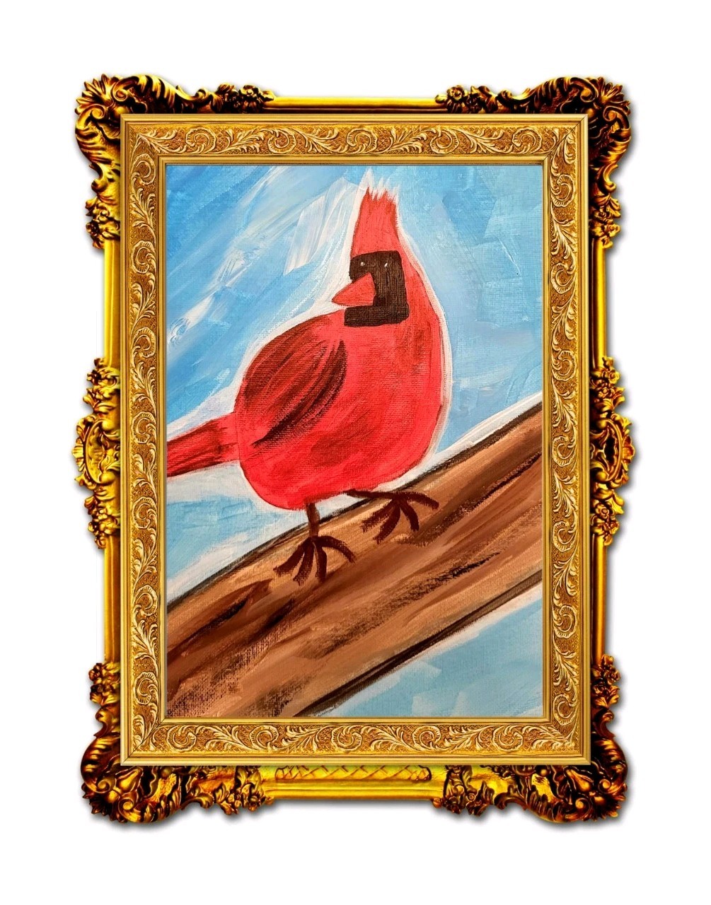 Elvi Original Red Cardinal 8×10 Bird painting canvas panel Acrylic Painting Art