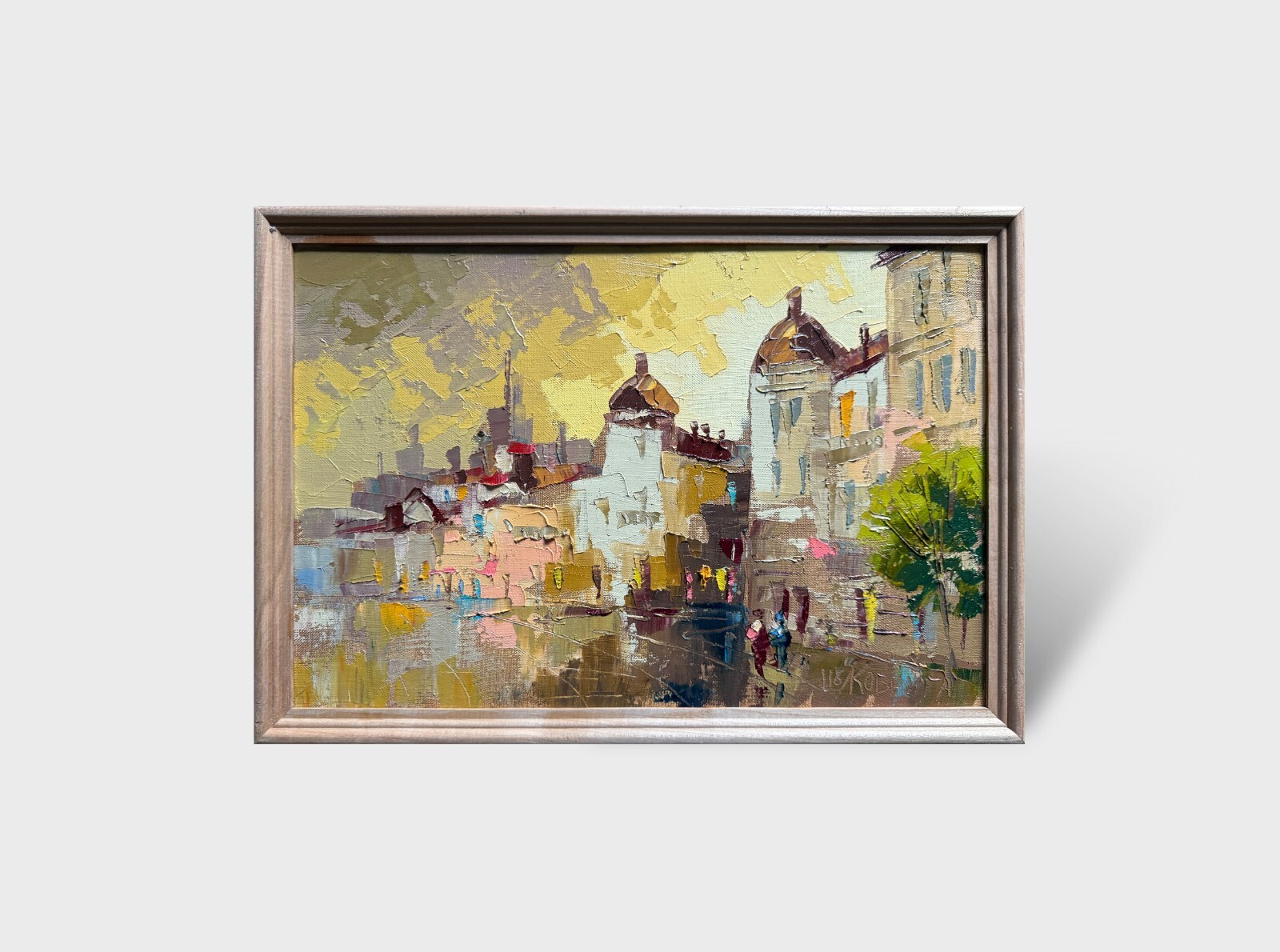 Oil painting Evening City Ukrainian painter Canvas Framed original cityscape art