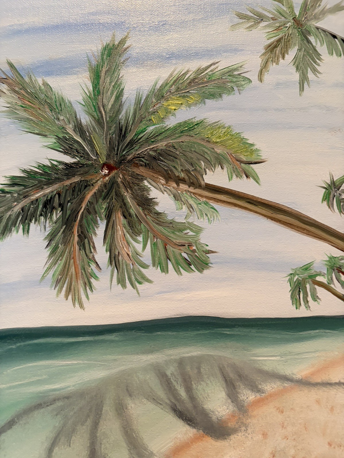 Original oil painting 11 x 14 inches palm tree at the ocean signed- free ship