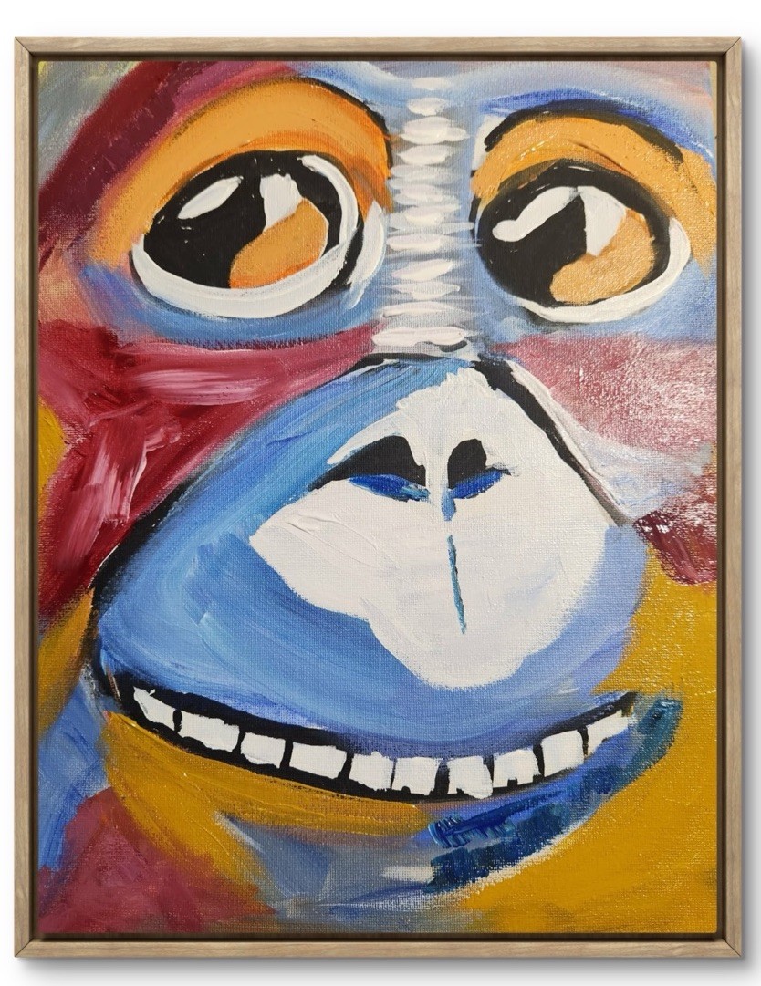 Monkey Whimsical Impressionistic Original Art 14X11 Canvas Acrylic Abstract Wall