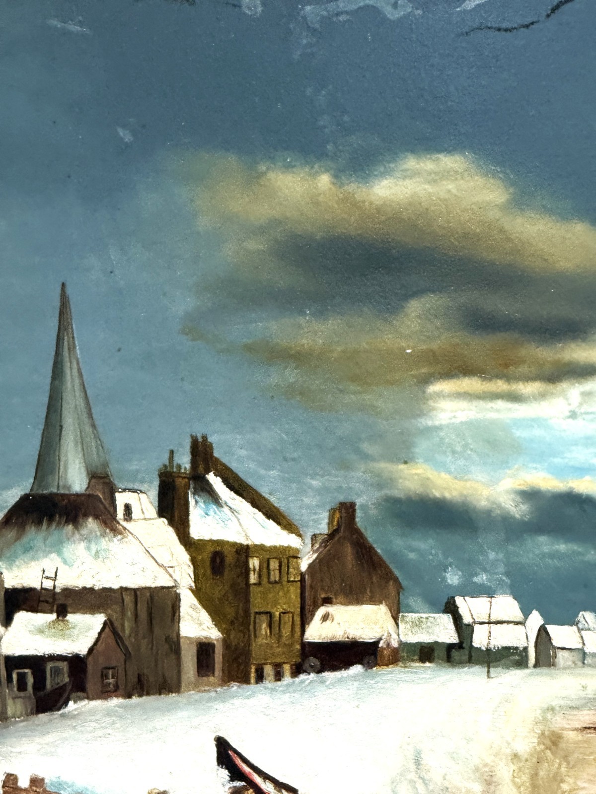 RARE VTG 20th C Dramatic Luminist Oil/Panel Hudson Valley Winter Scene, Framed!