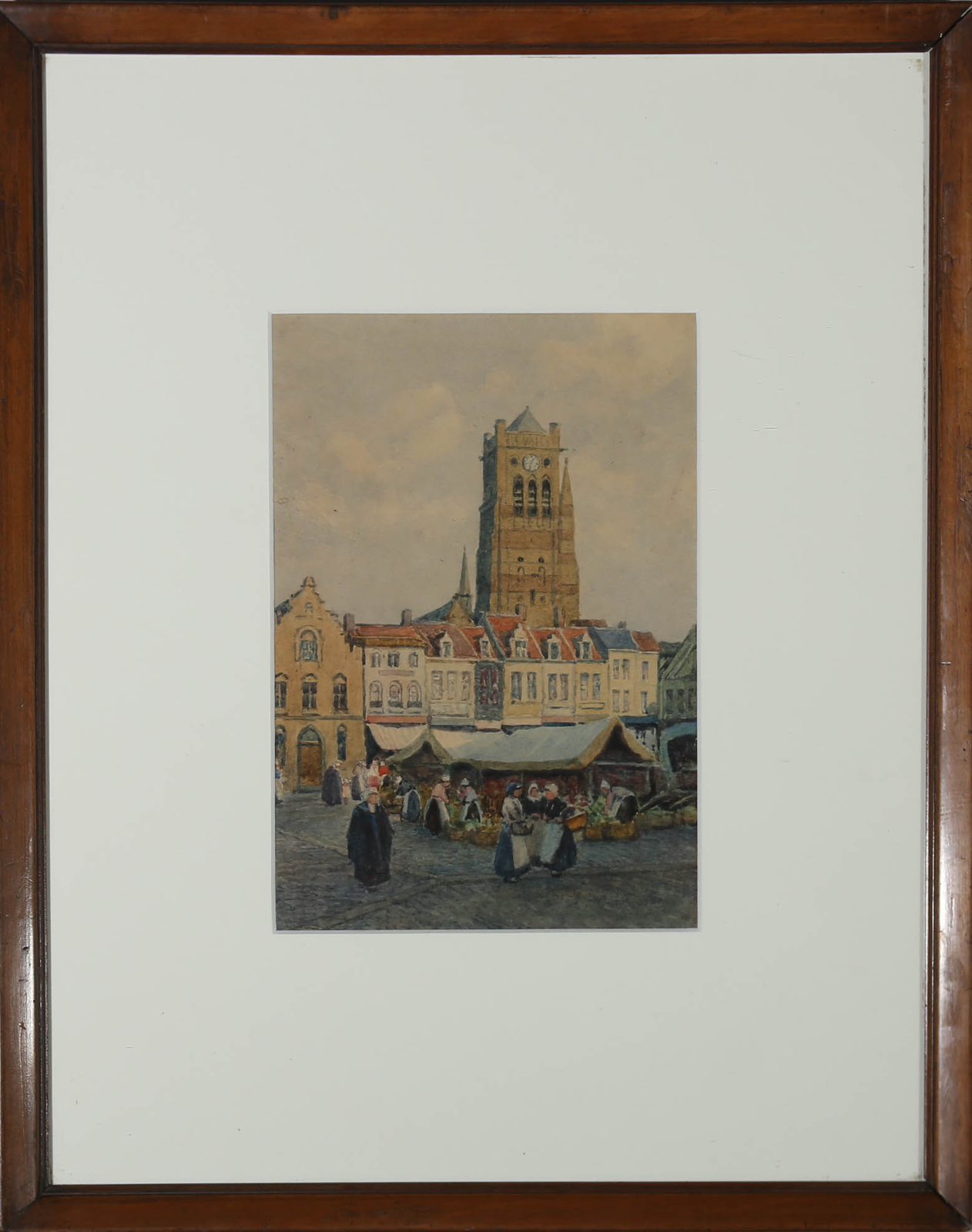 James W. Milliken (1865-1945) – Watercolour, The Marketplace, Furnes Belgium