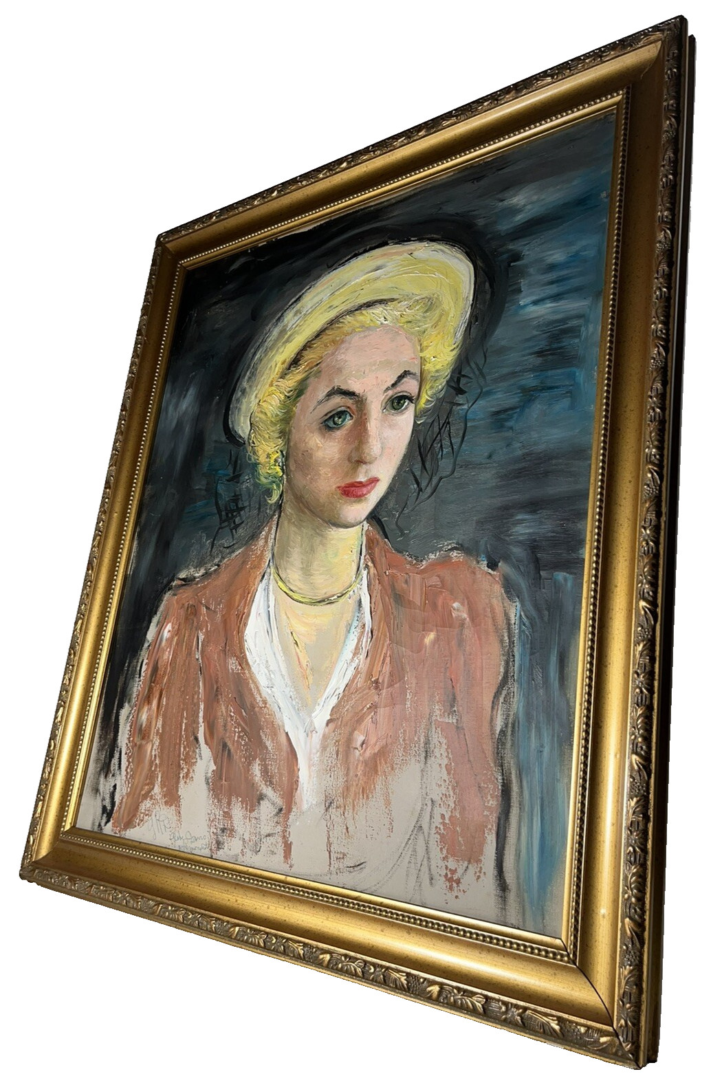 GLADYS ROCKMORE DAVIS MODERNISM ANTIQUE WOMAN PORTRAIT VINTAGE OIL PAINTING