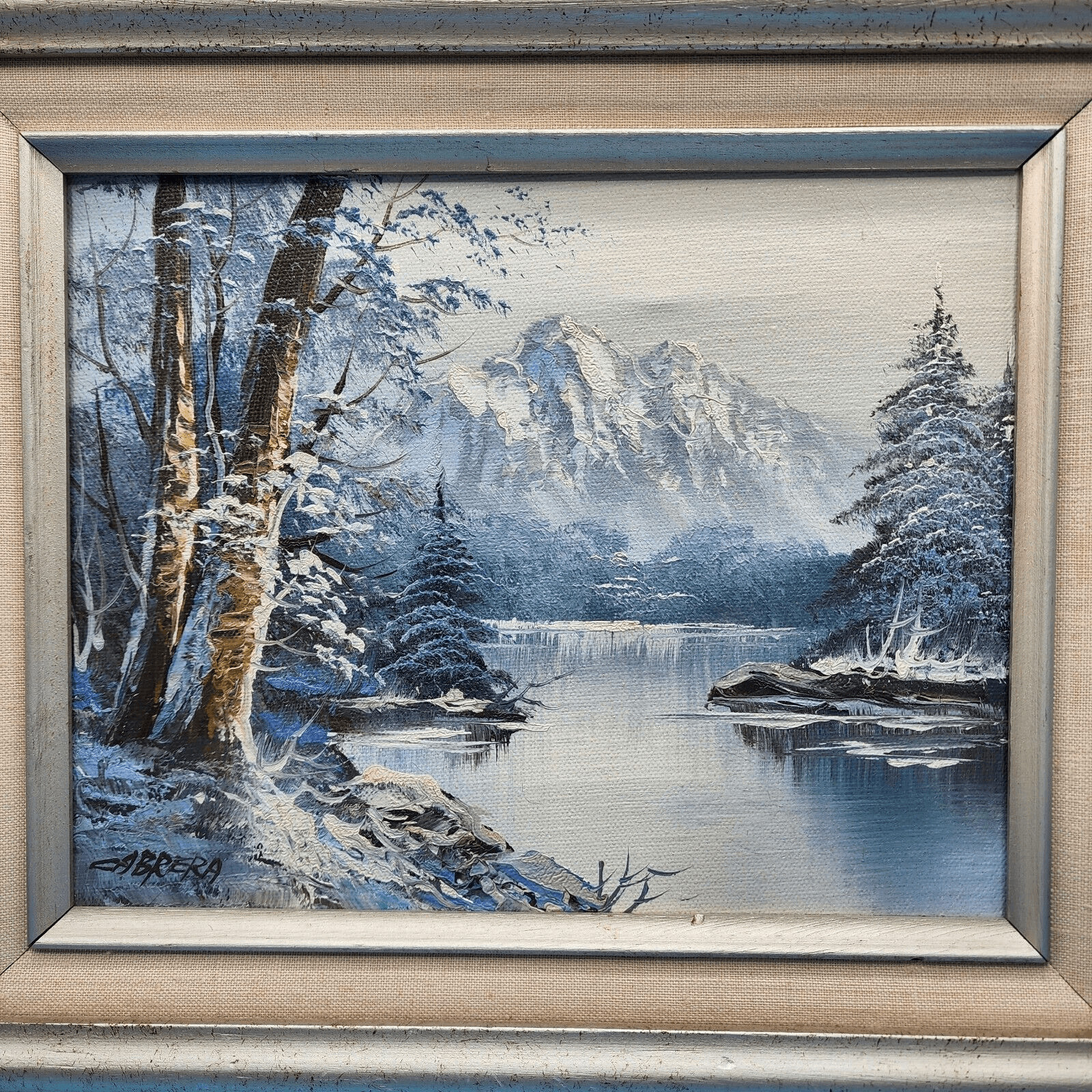 Mountain Lake Oil Landscape Original Painting Signed Cert. Authenticity 16×14