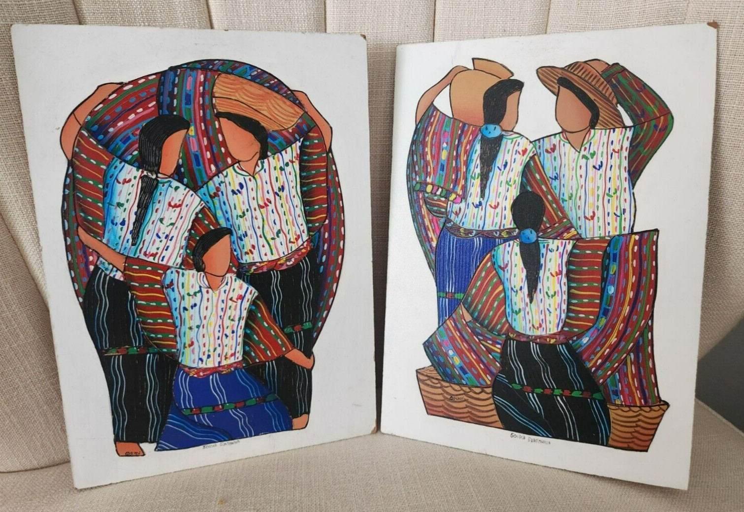 GUATEMALAN folk art SOLOLA Guatemala painting Signed hardboard textured