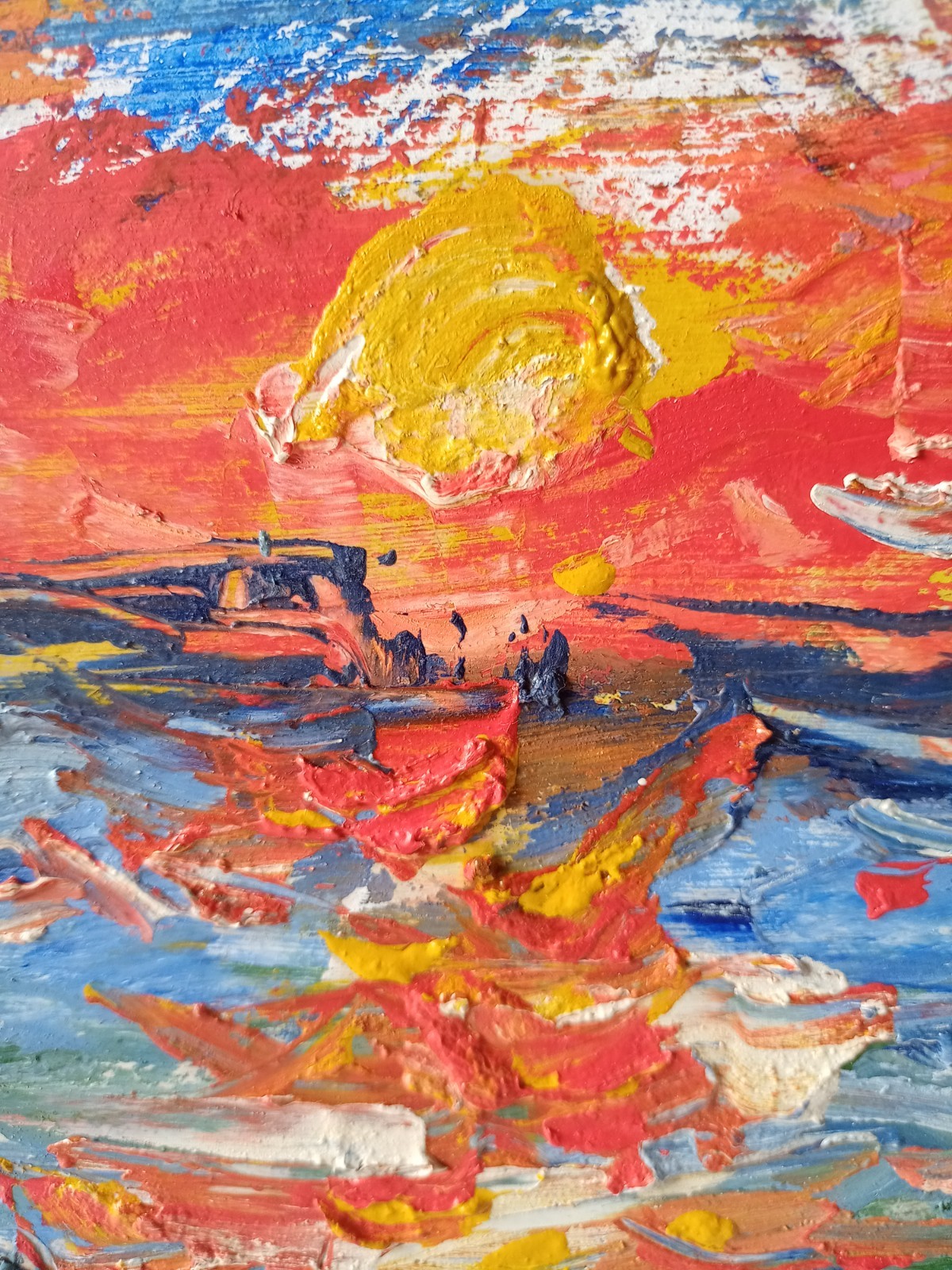 Sea Impasto Painting Original Art Impression Oil Painting 7.8 x 10 in