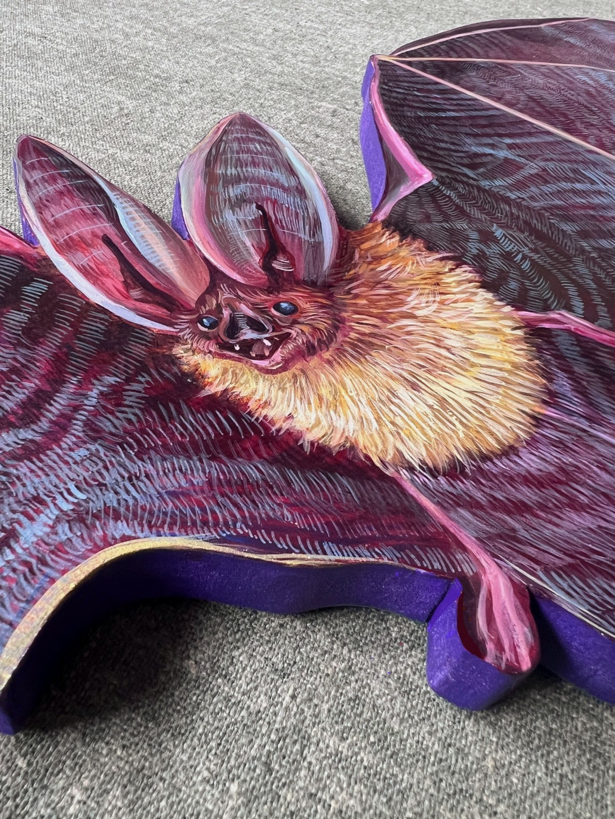 VAMPIRE BAT WINGS 💜 PAINTING Wood Panel HALLOWEEN Decor Hand Cut FINE ART 32.5″