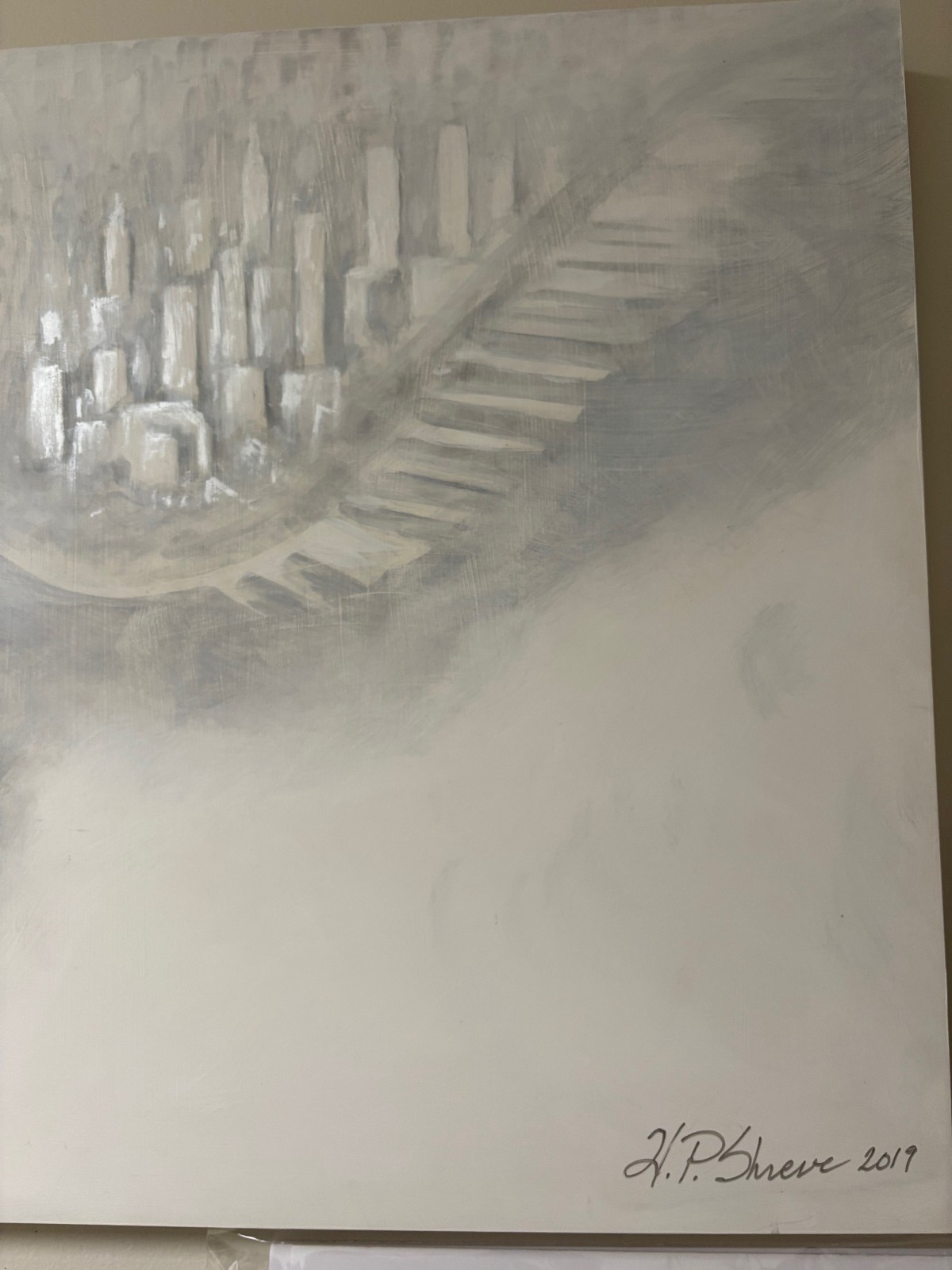 Large Industrial Artwork, Cityscape Original Historic Painting -NYC 1929