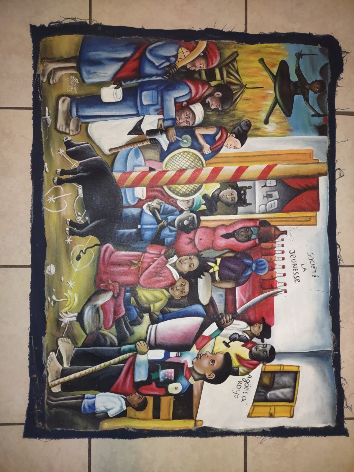 HAITIAN MASTER ARTIST ELUCIEN JOSEPH PAINTING VOODOO HAITI SIGNED 40 X 30