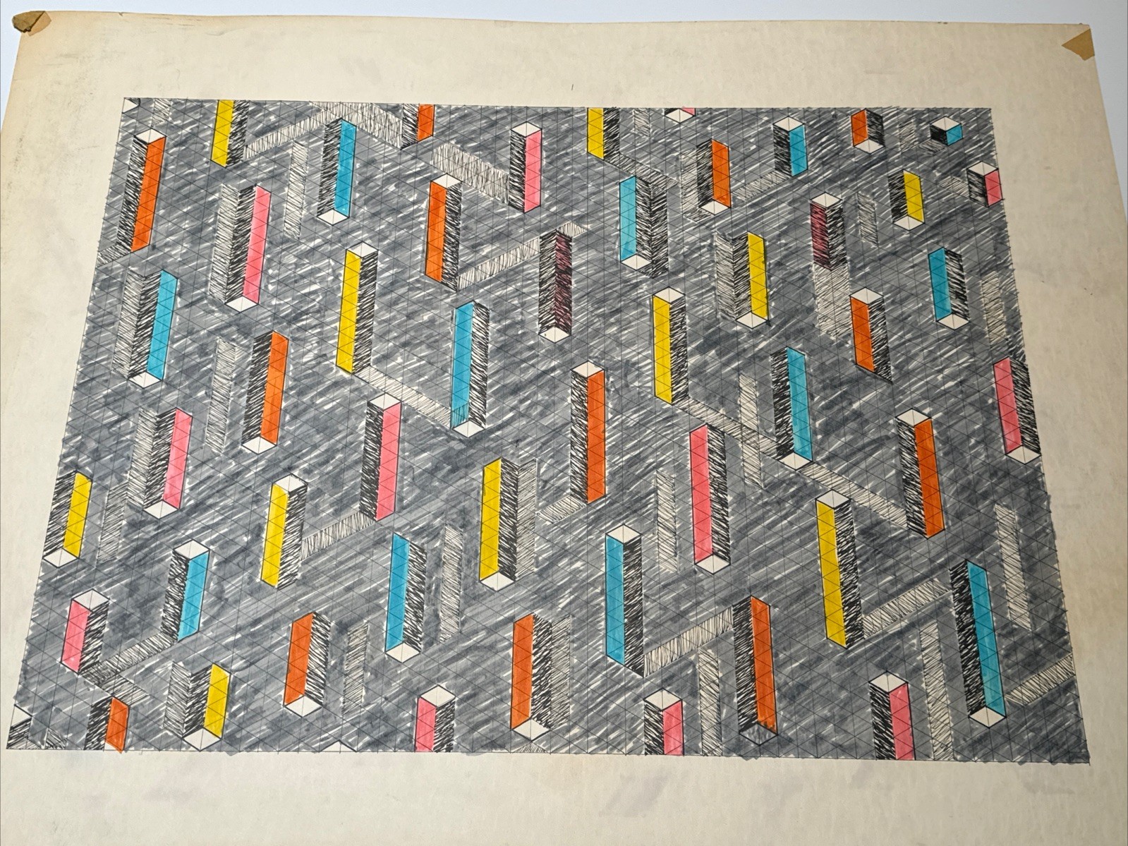 ABSTRACT DRAWING 1970’S PROFESSOR LUBENSKY POP MODERNIST CHICAGO KANSAS LISTED
