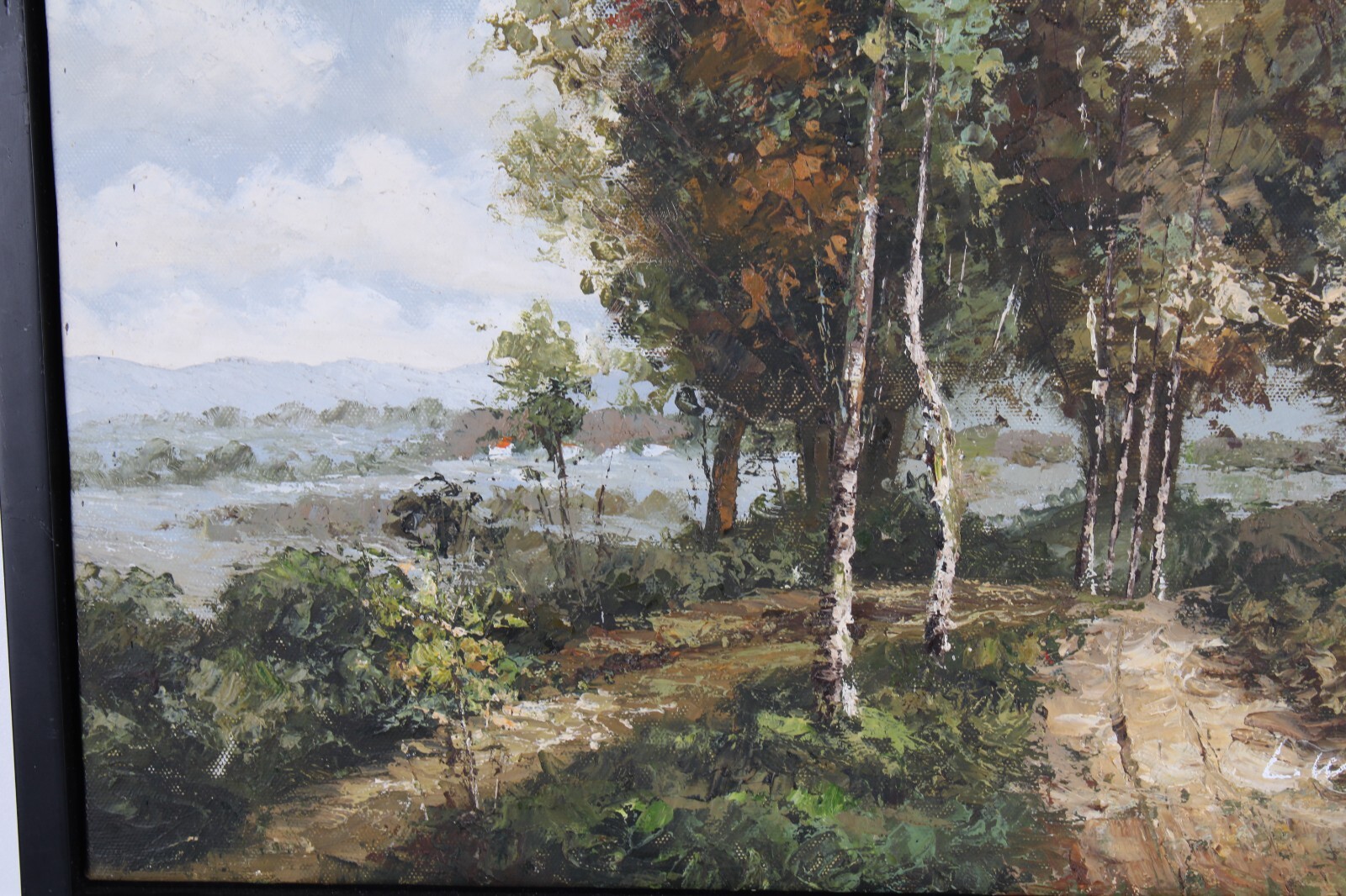 En plein air Landscape Vintage Oil Painting Signed Illegible