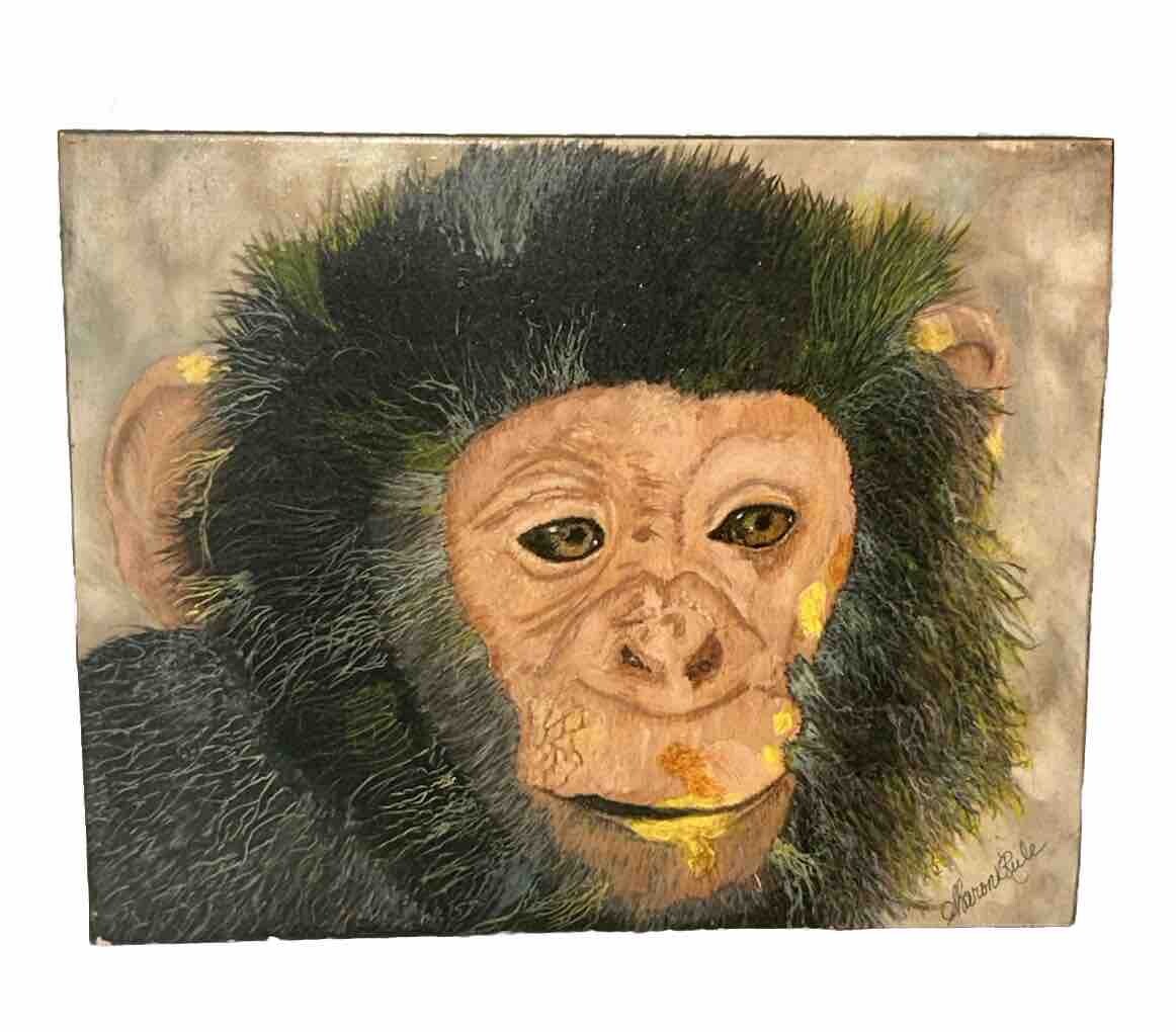 2014 The Wildlife Art Of Sharon Rule Monkey Chimpanzee 8”x10” Oil Board Africa