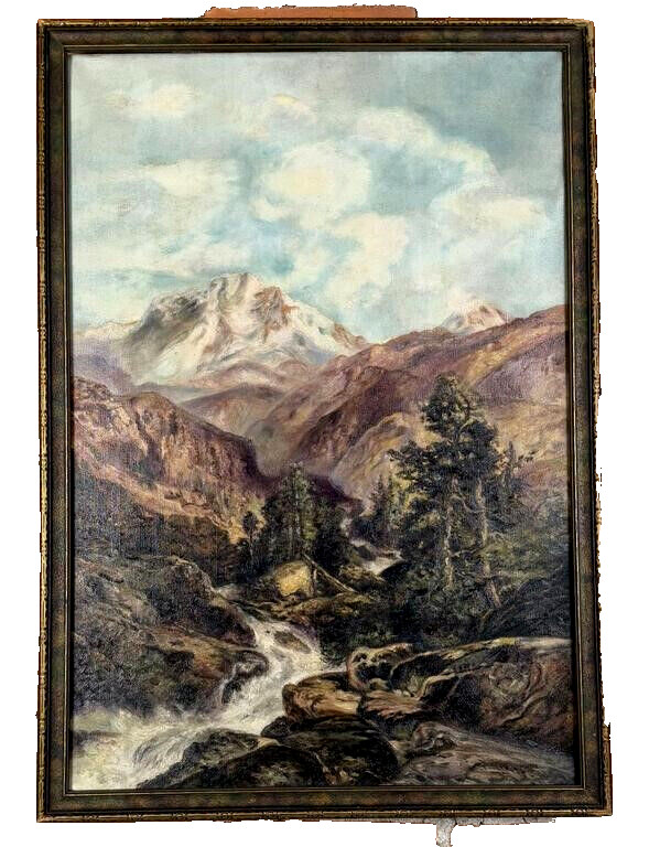 Mount Moran Oil painting Grand Teton Range Vintage Thomas Moran copy 27×19 frame