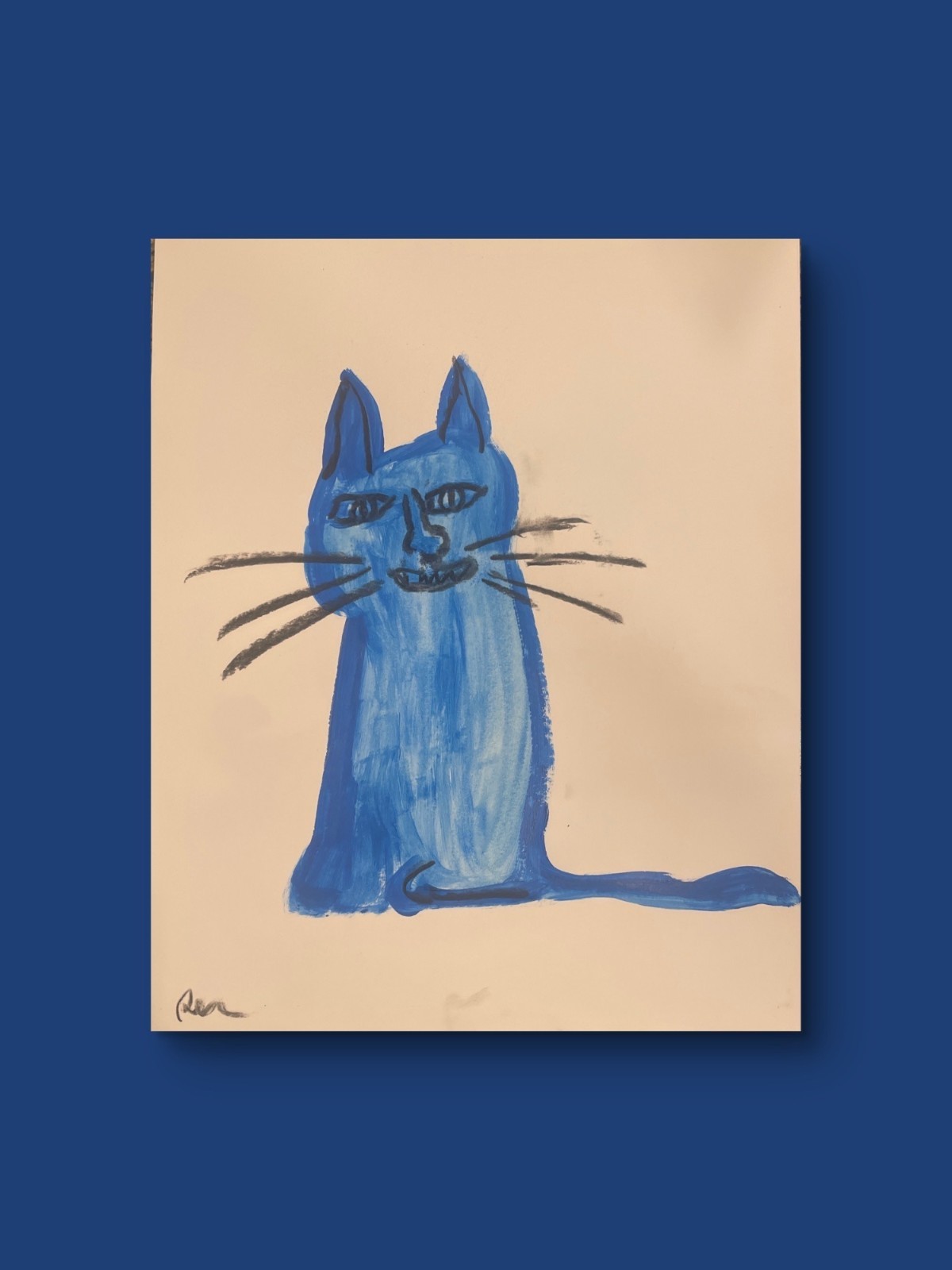Smile Blue Cat 11X 14″ Neo Impressionist Acrylic Painting Canvas Loose Paper