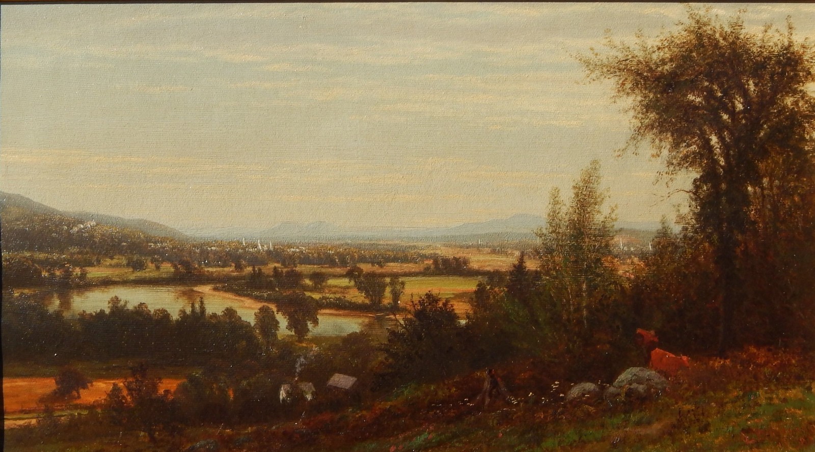 LISTED Edward Nichols (1819-1871) Hudson or Connecticut River View Oil Painting