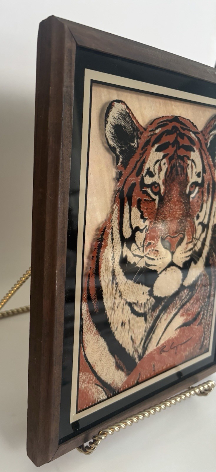 Rare 2 Framed Reverse On Glass Tiger& Lion Lulu’s Inc Vintage 77 Wall Art Retro