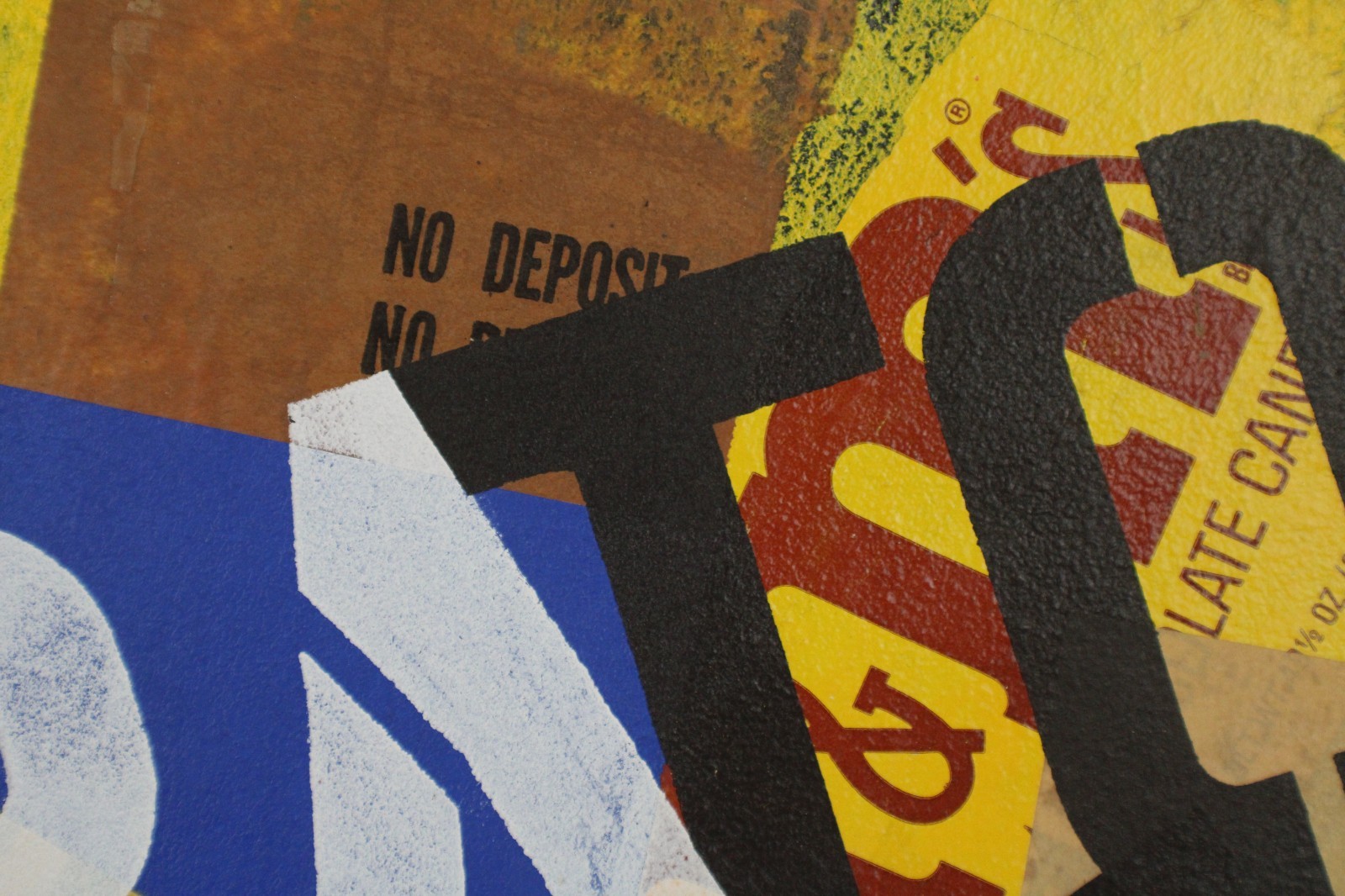 Mid Century Collage Abstract Style Oil Painting On Canvas Signed Jon Henry