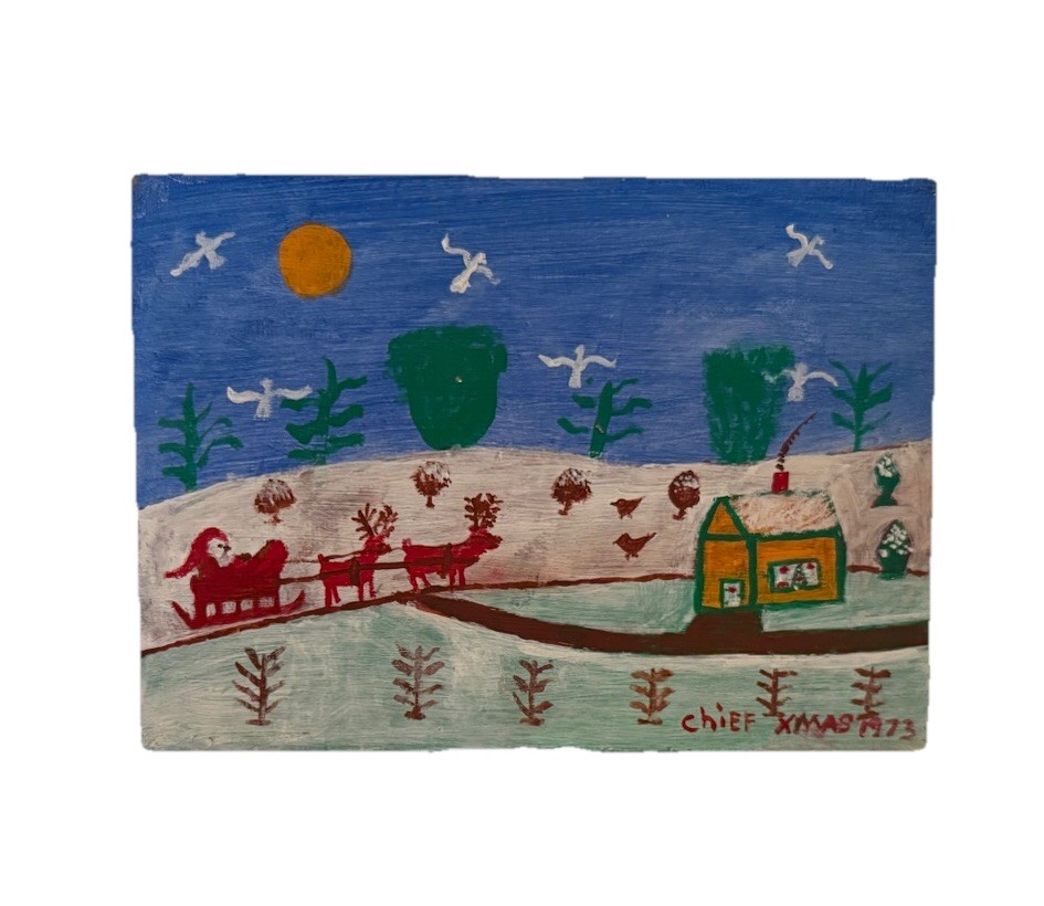 Original Phillip Leroy Chief Willey “XMAS” 1973 Original Folk Art Painting 7×5