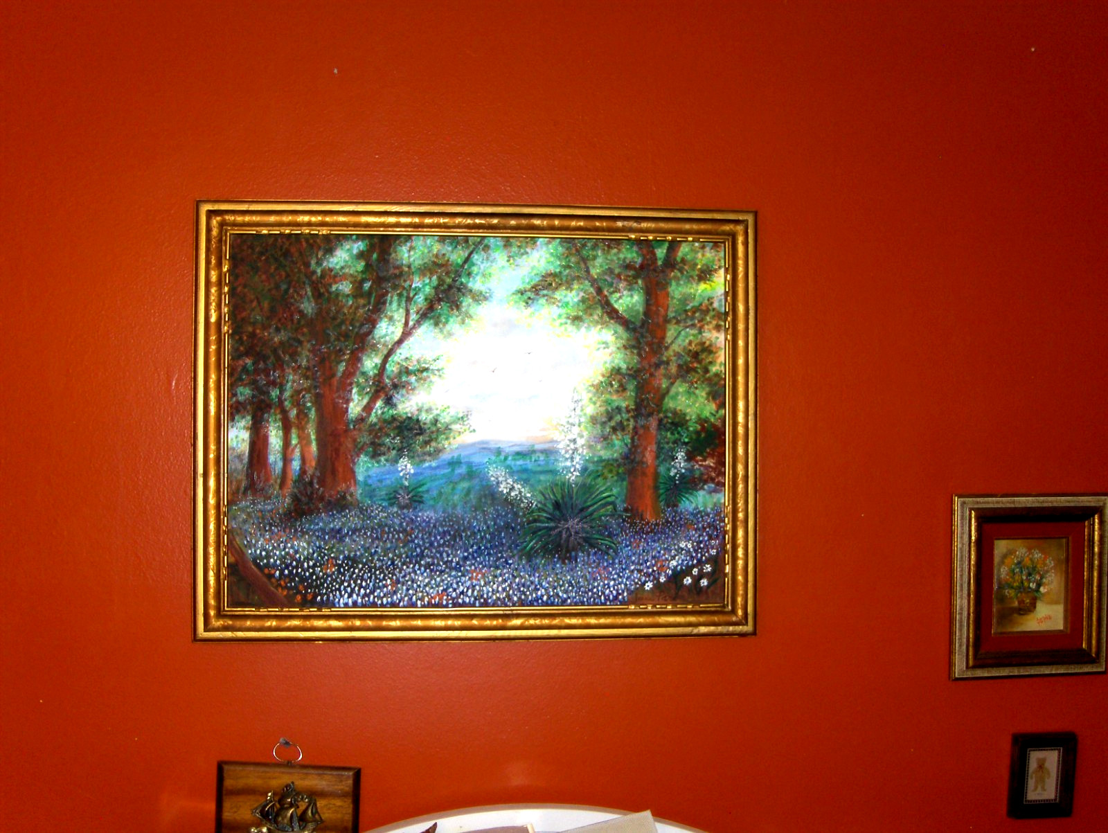 GORGEOUS Original Bluebonnet Landscape Bird Sky Blooming Yucca TX VINTAG Oil Art