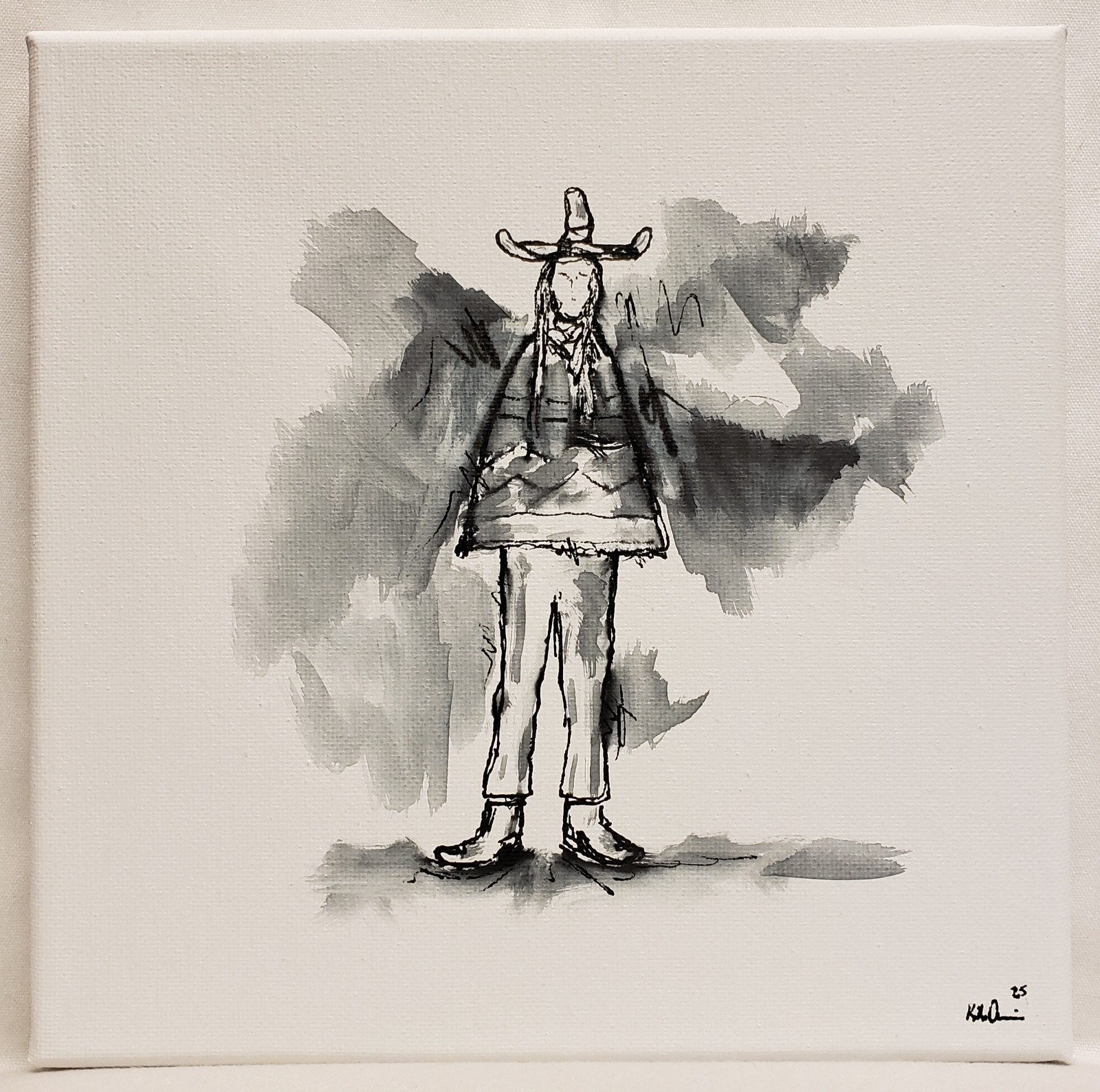Original Modern Minimal Black And White Figurative Ink Painting By K.A.Davis